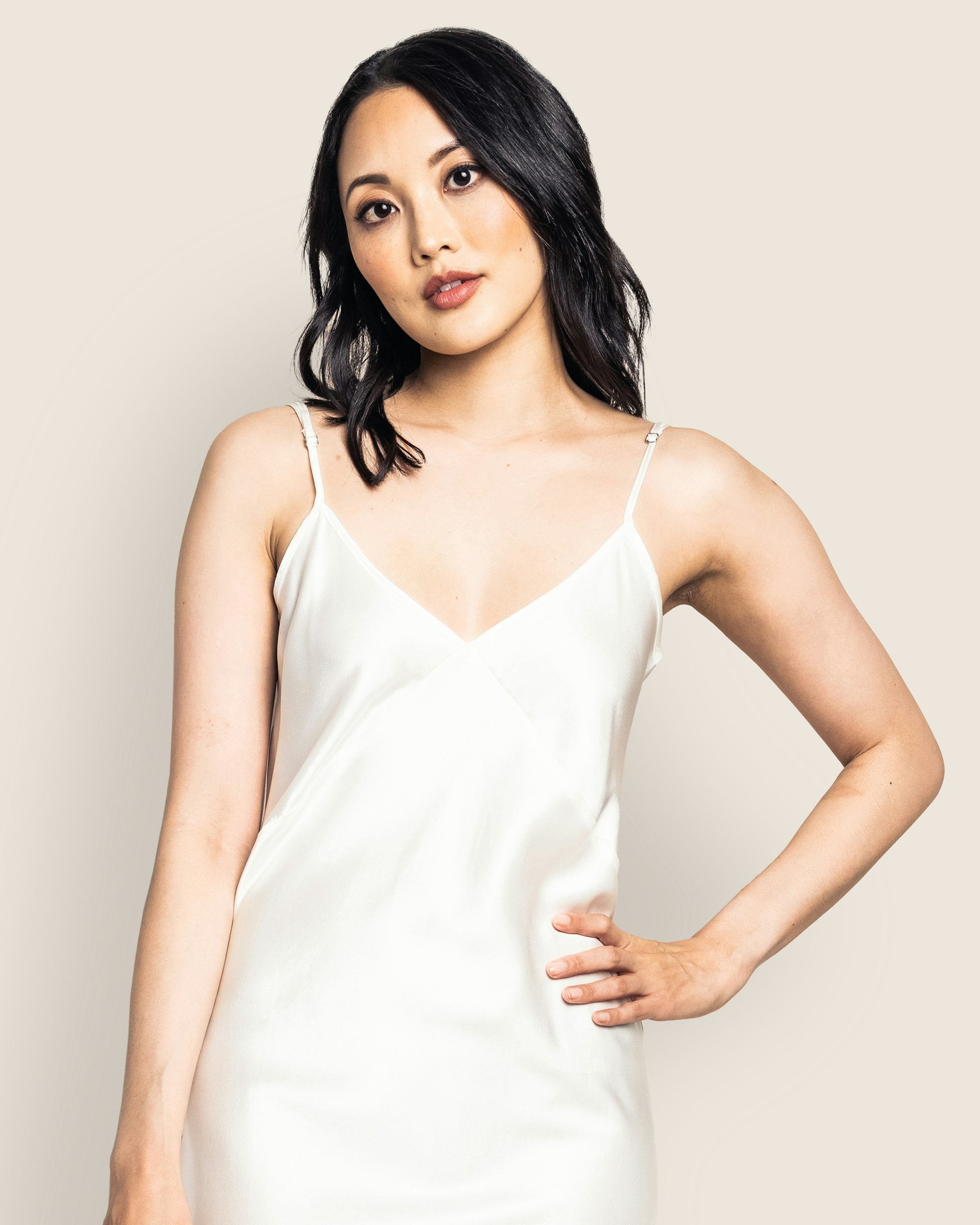 Women's Silk Cosette Nightgown in Pink in White#Color_White