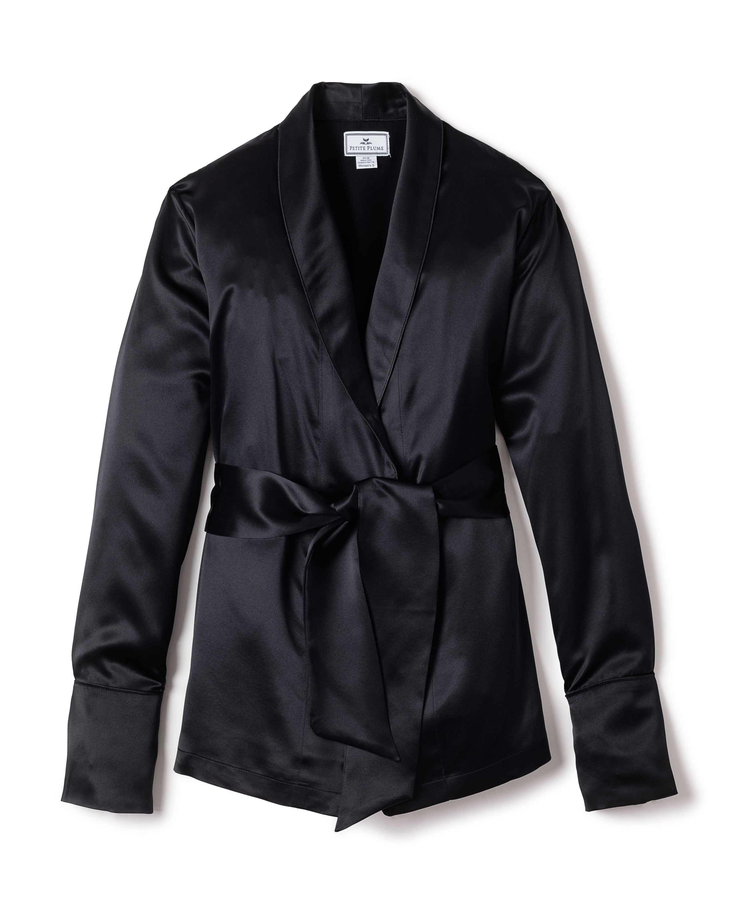 Women's Silk Short Robe in Black in Black#Color_Black