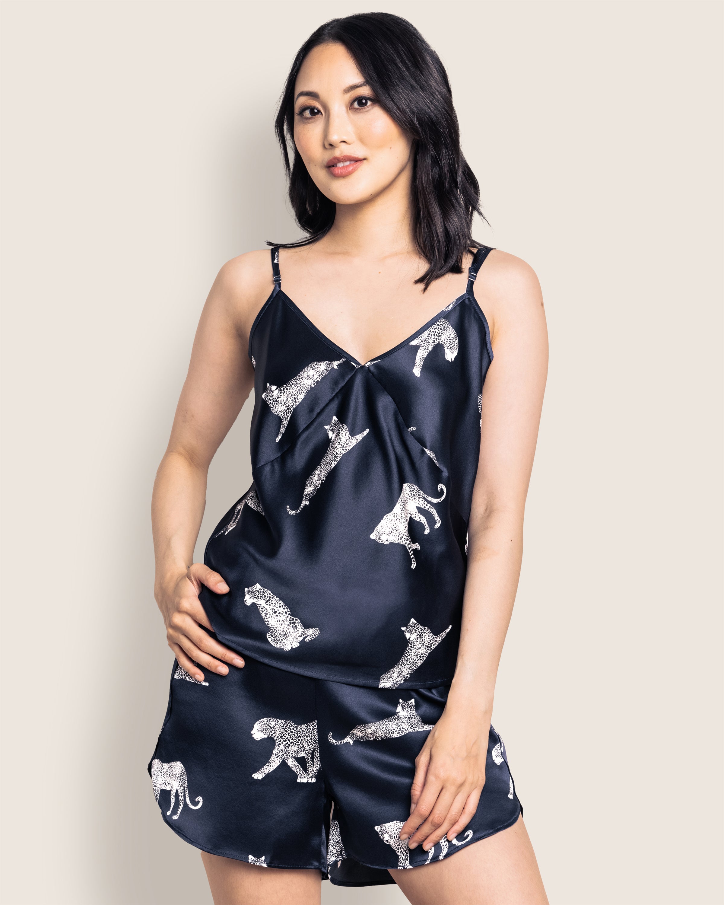 Women's Silk Cami Short Set in Panthère de Nuit in Panthère de Nuit#Color_Panthère de Nuit