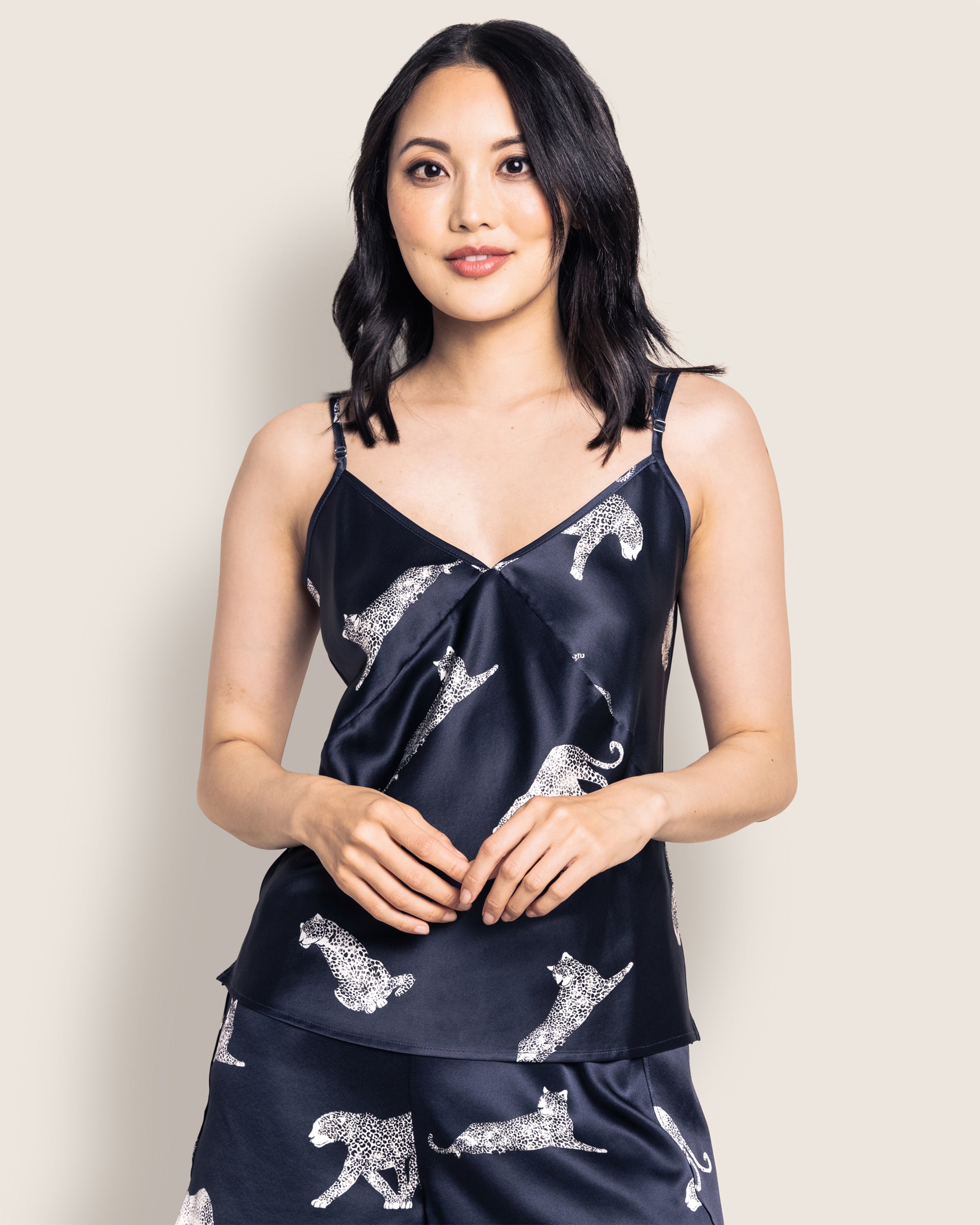 Women's Silk Cami Short Set in Panthère de Nuit in Panthère de Nuit#Color_Panthère de Nuit