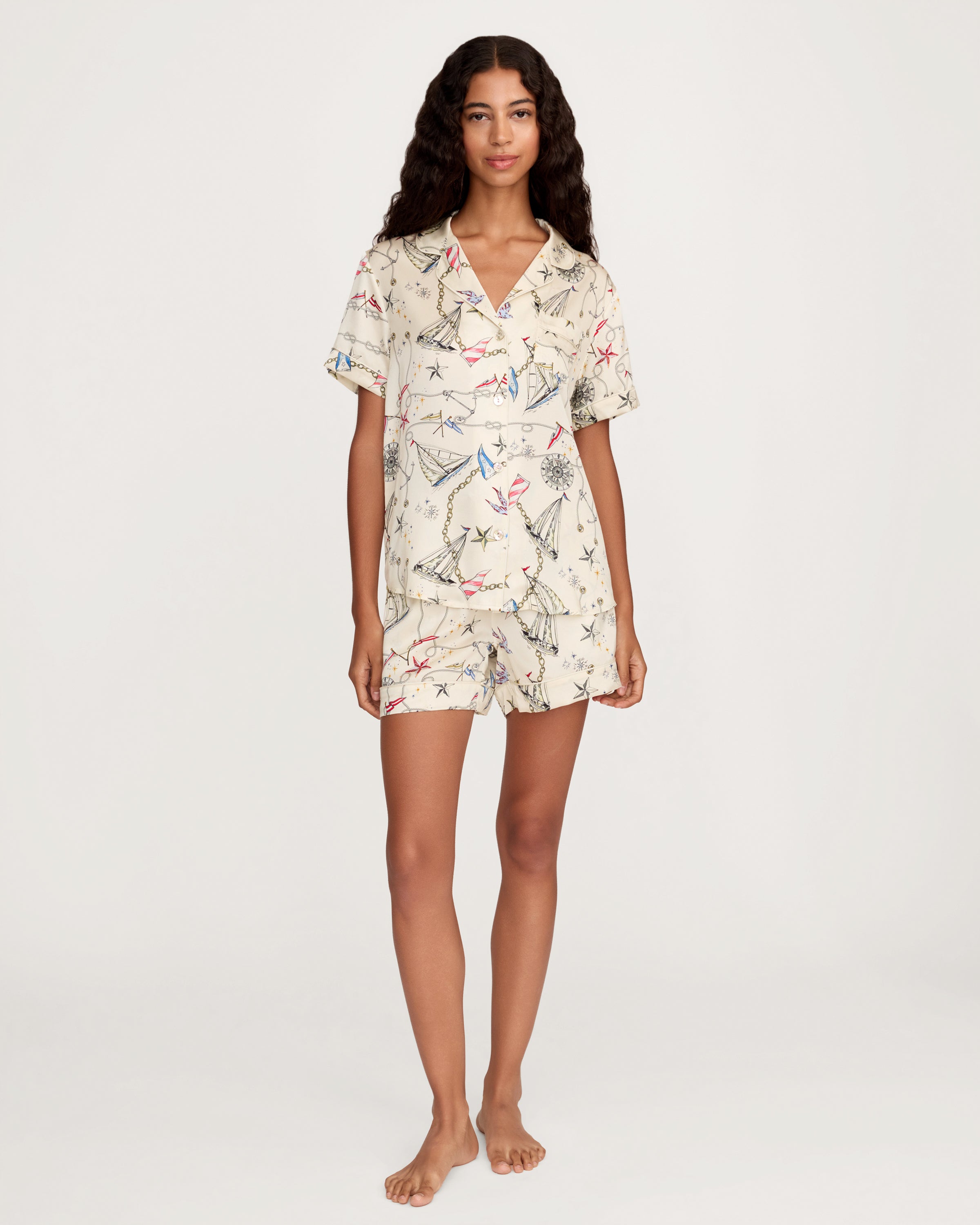 Women's Silk Short Sleeve Short Set in Regatta Royale