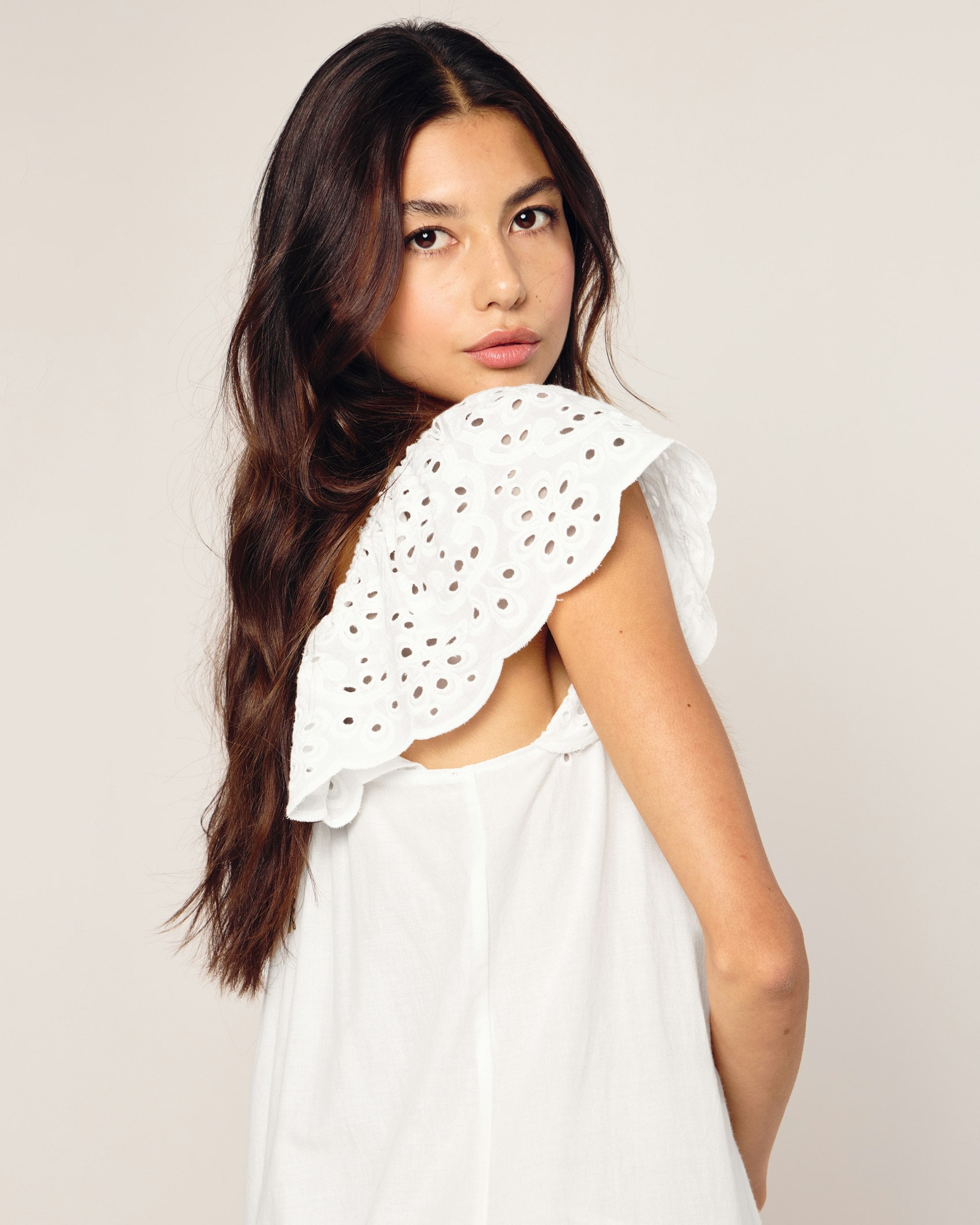 Women's Twill Ava Nightgown in White in White#Colorway_White