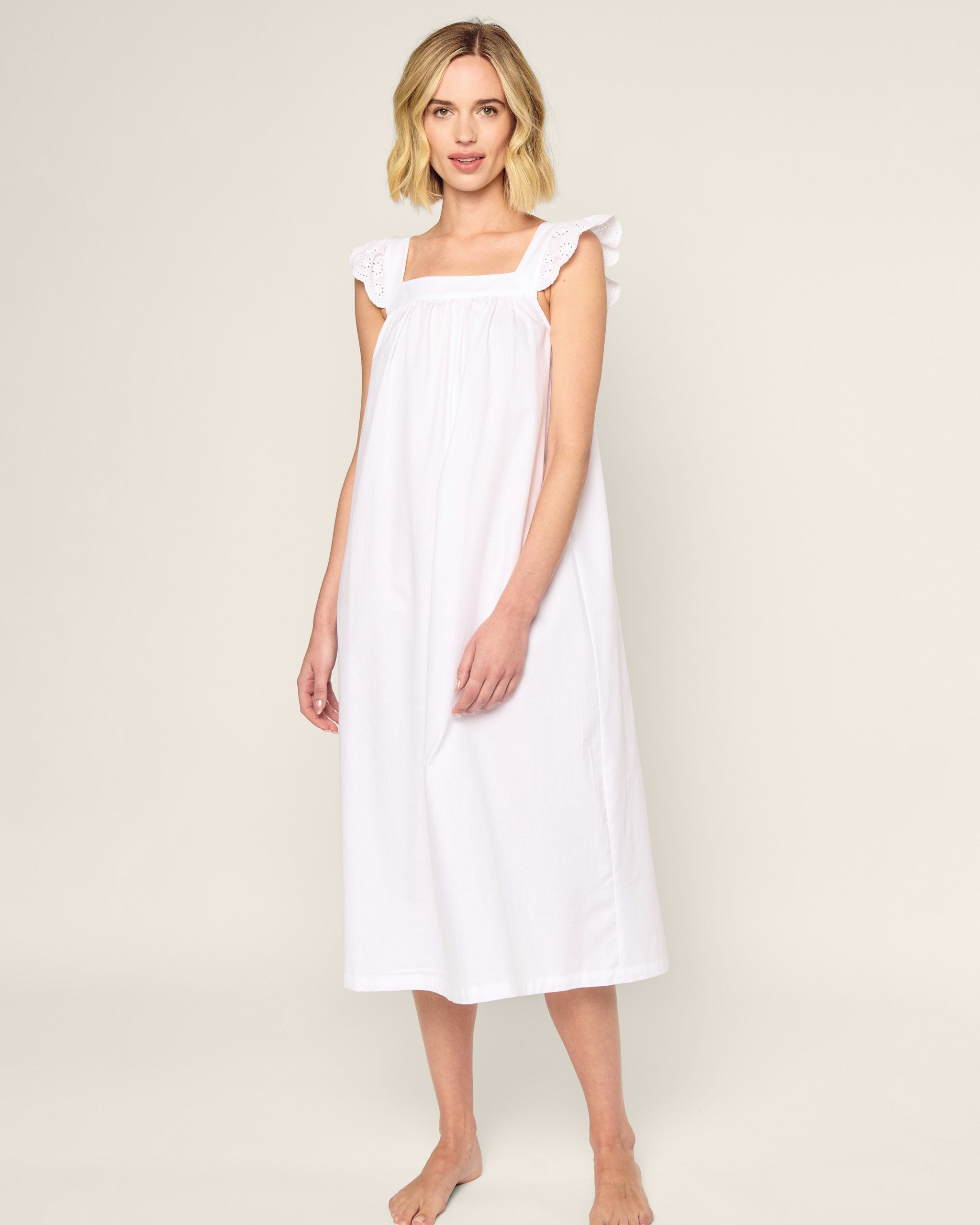 Women's Twill Clara Nightgown in Petite Petals in White#Colorway_White