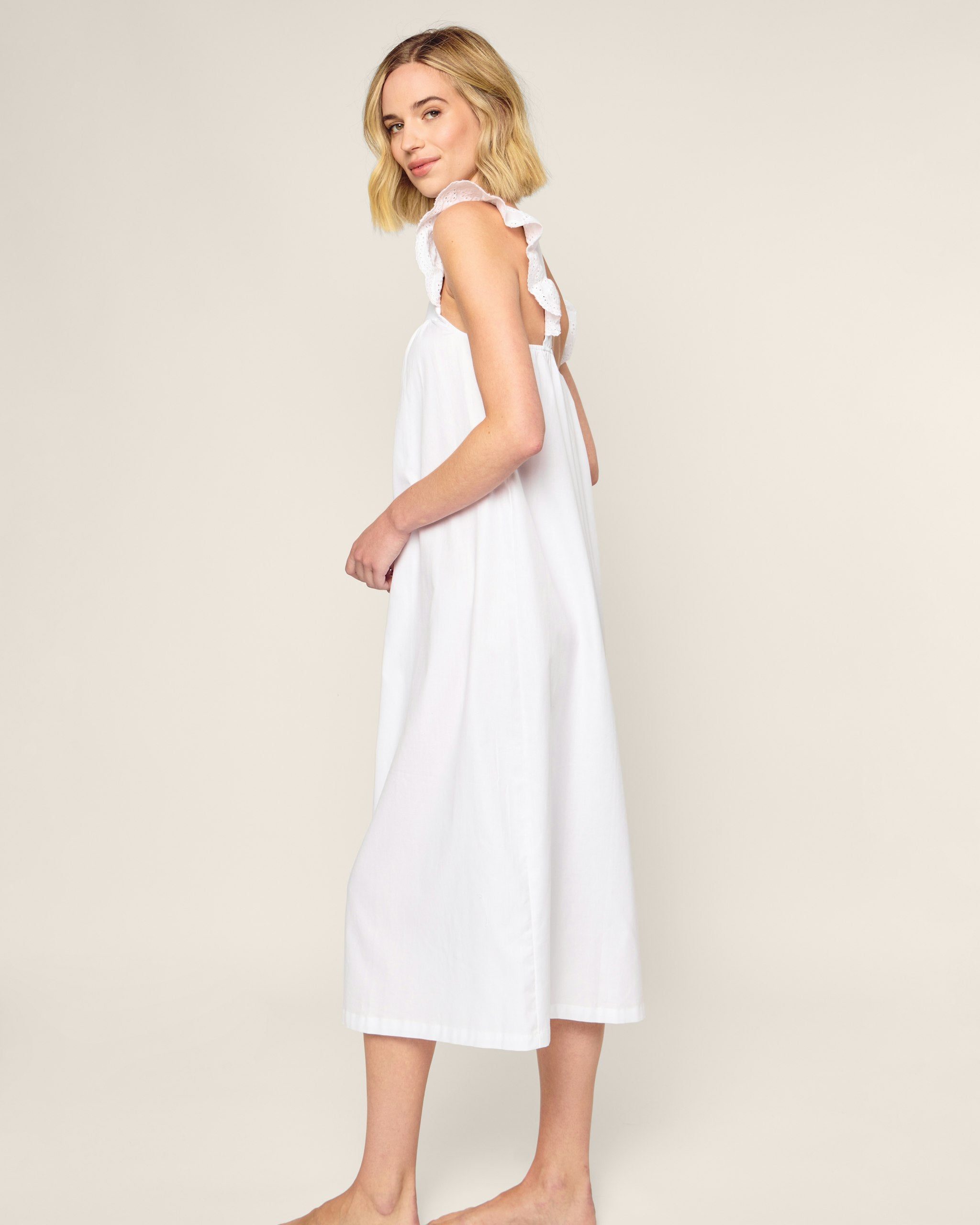 Women's Twill Clara Nightgown in Petite Petals in White#Colorway_White