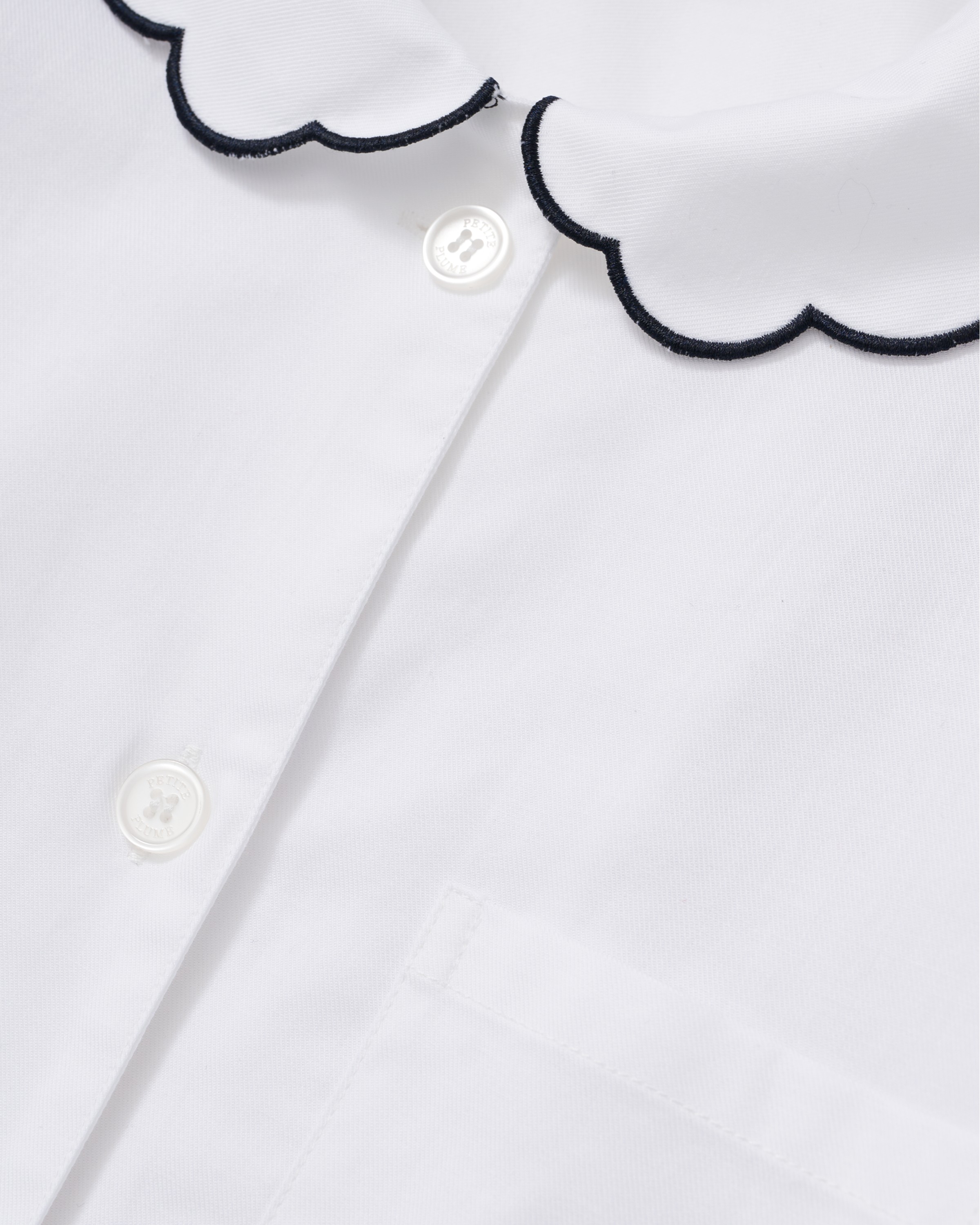 Women's Twill Colette Pajama Set in White with Navy Piping