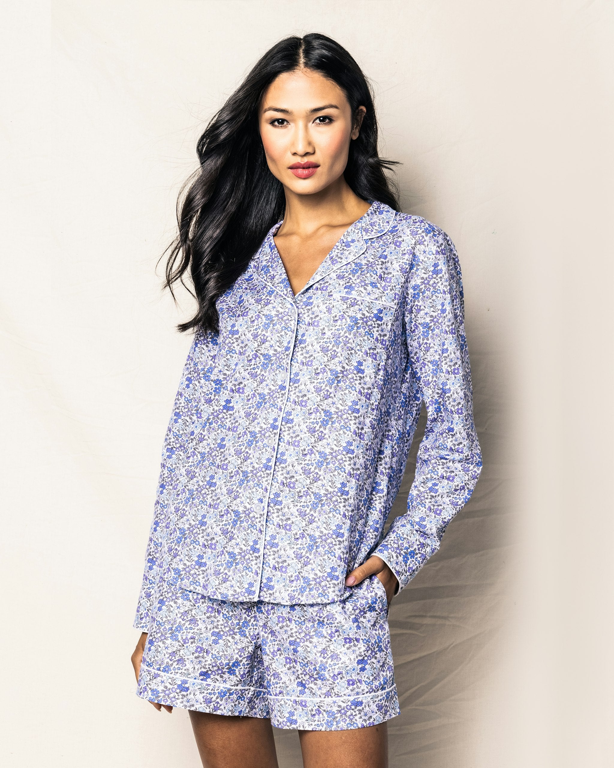 Women's Twill Long Sleeve Short Set in Fleur D'Azur in Fleur D'Azur#Colorway_Fleur D'Azur