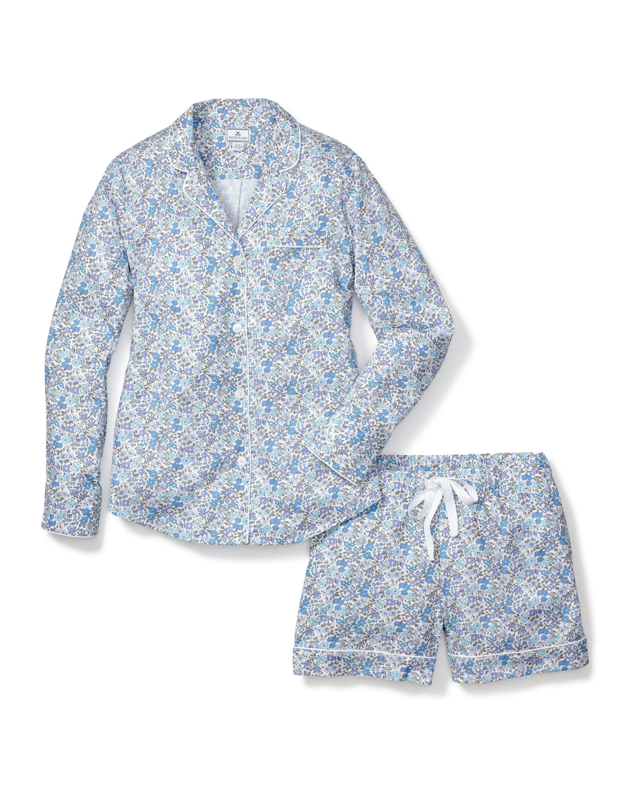 Women's Twill Long Sleeve Short Set in Fleur D'Azur in Fleur D'Azur#Colorway_Fleur D'Azur