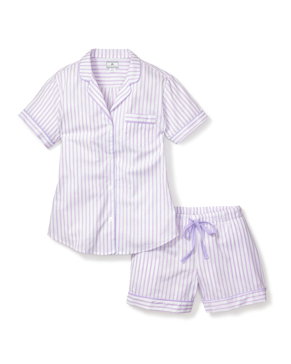 Women's Twill Short Sleeve Short Set in Lavender French Ticking in Lavender French Ticking#Color_Lavener French Ticking