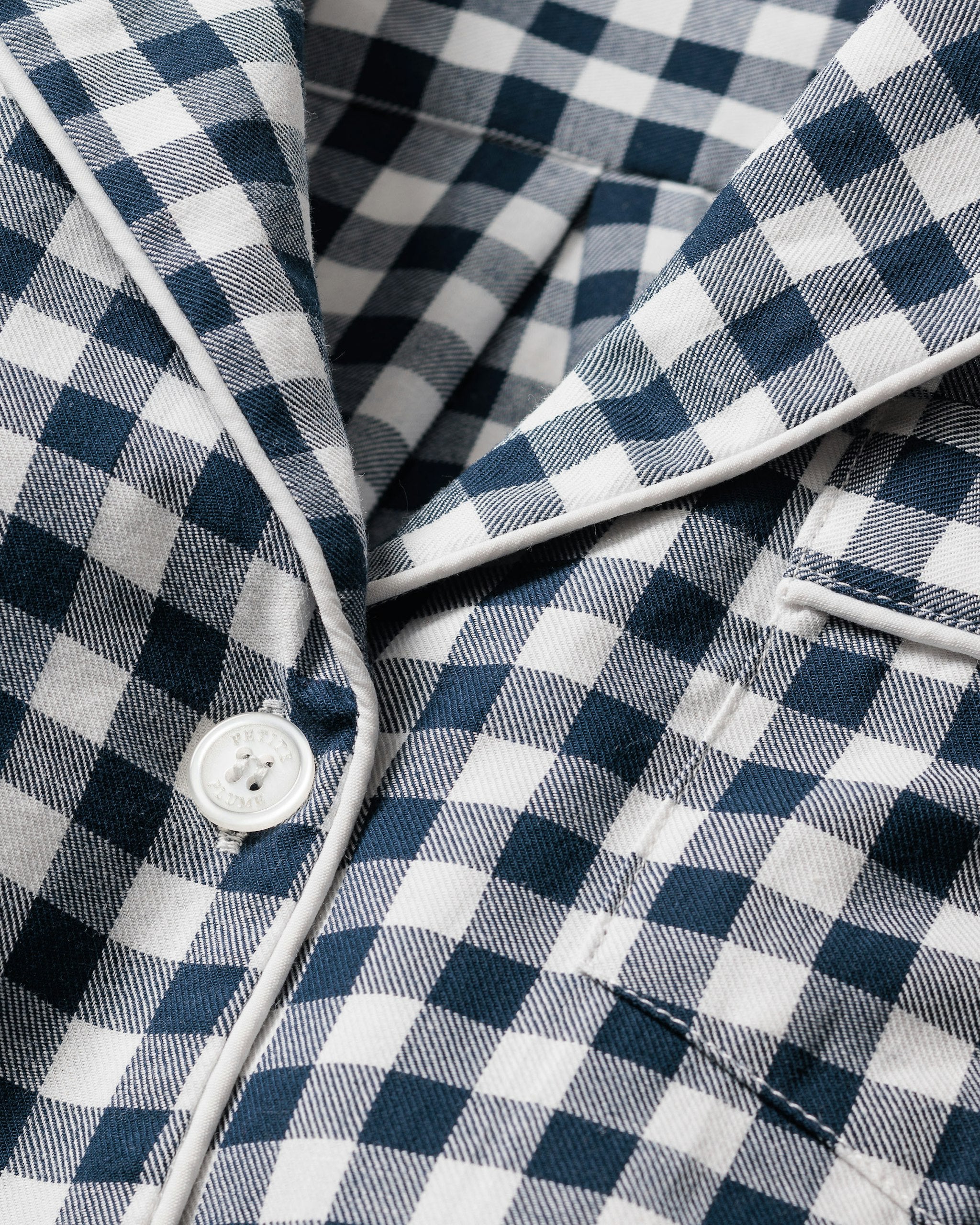 Women's Twill Pajama Long Sleeve Short Set in Light Blue Gingham in Navy Gingham#Colorway_Navy Gingham