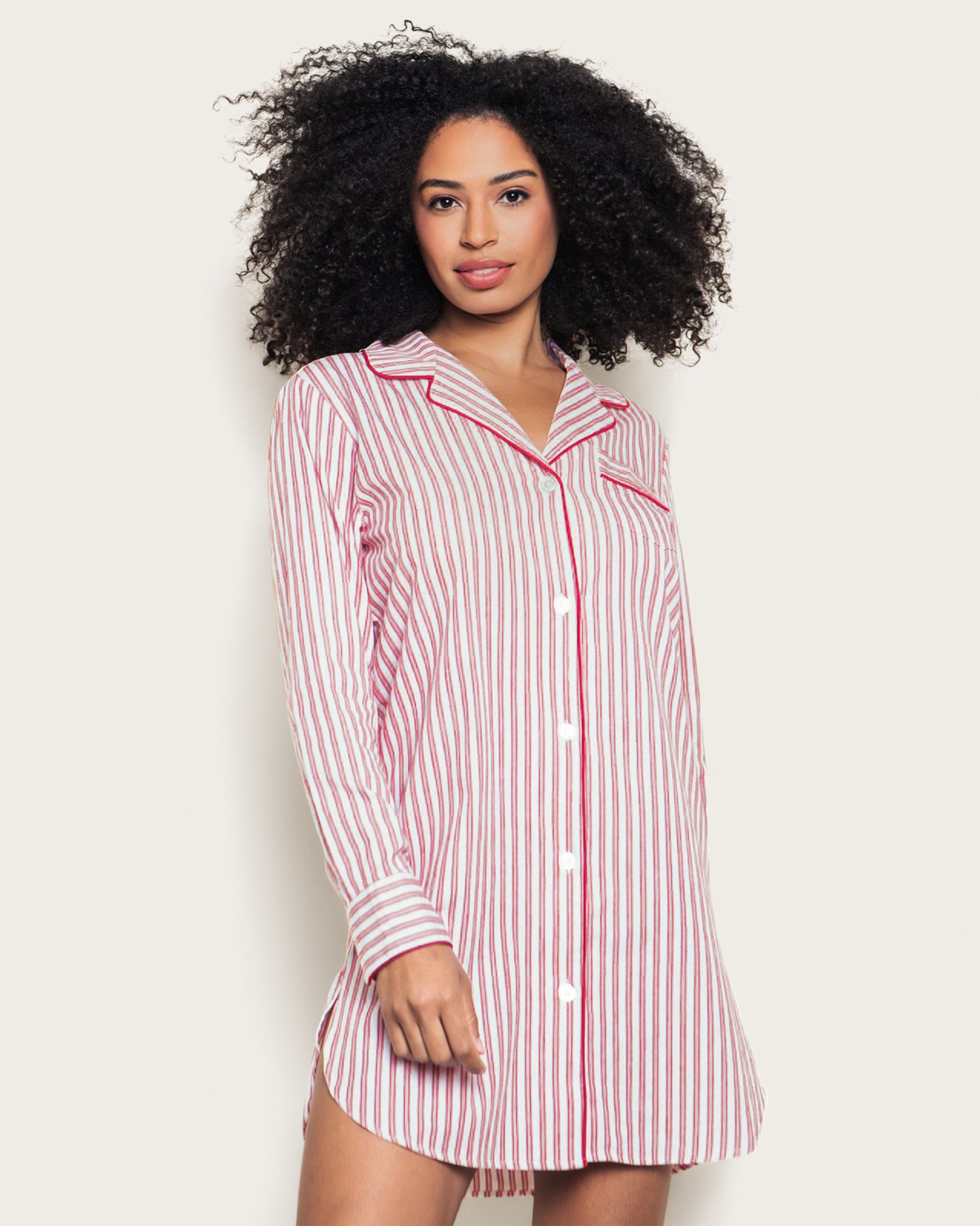 Women's Twill Nightshirt in Antique Red Ticking