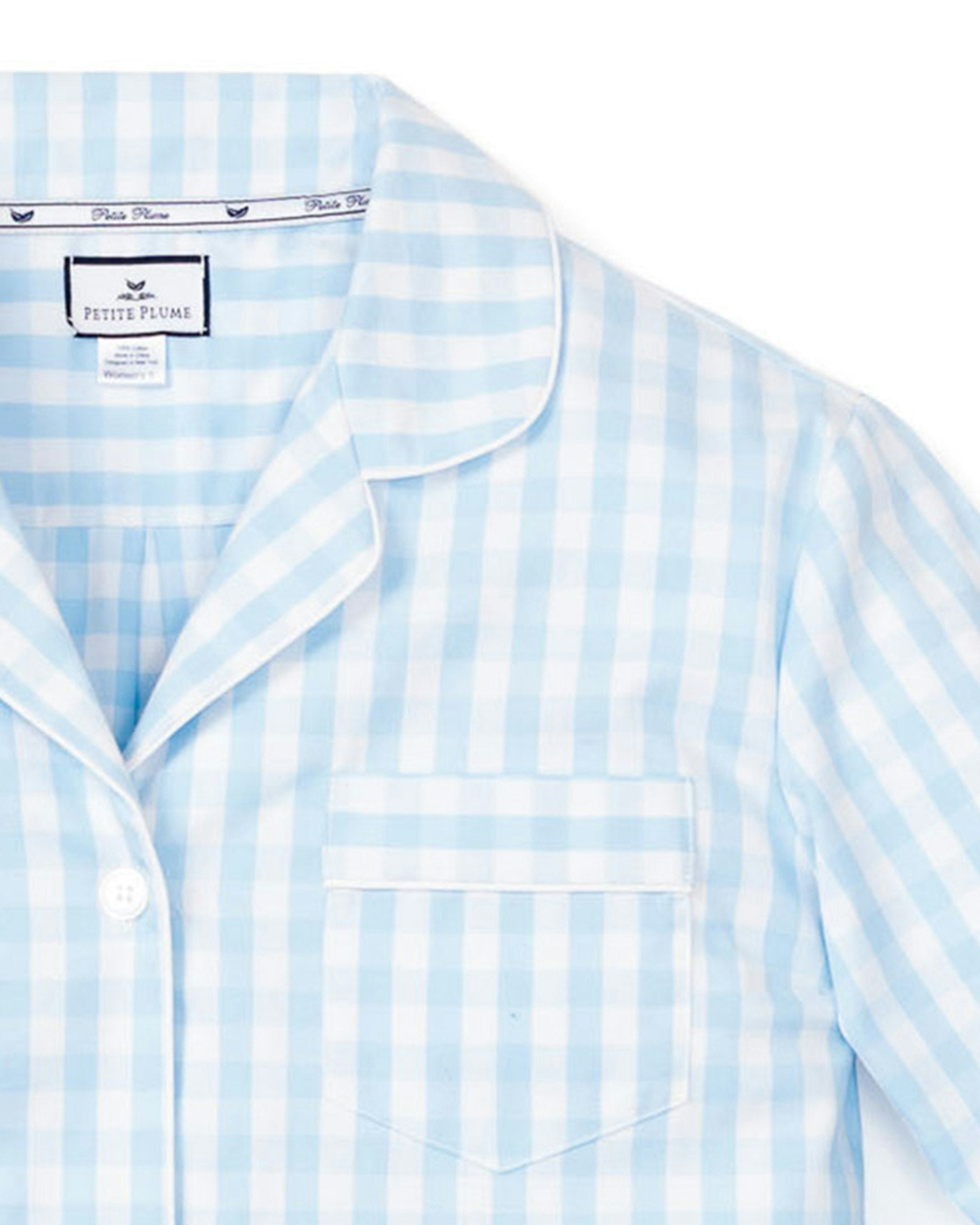 Women's Twill Pajama Set in Pink Gingham in Light Blue Gingham#Colorway_Light Blue Gingham