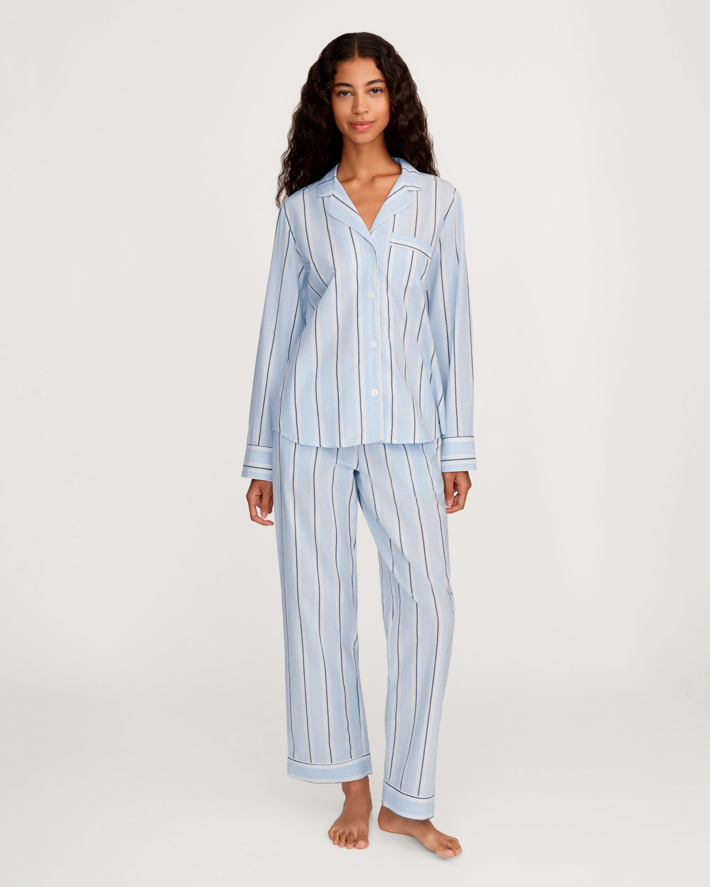 Women's Twill Pajama Set in Coastal Stripe