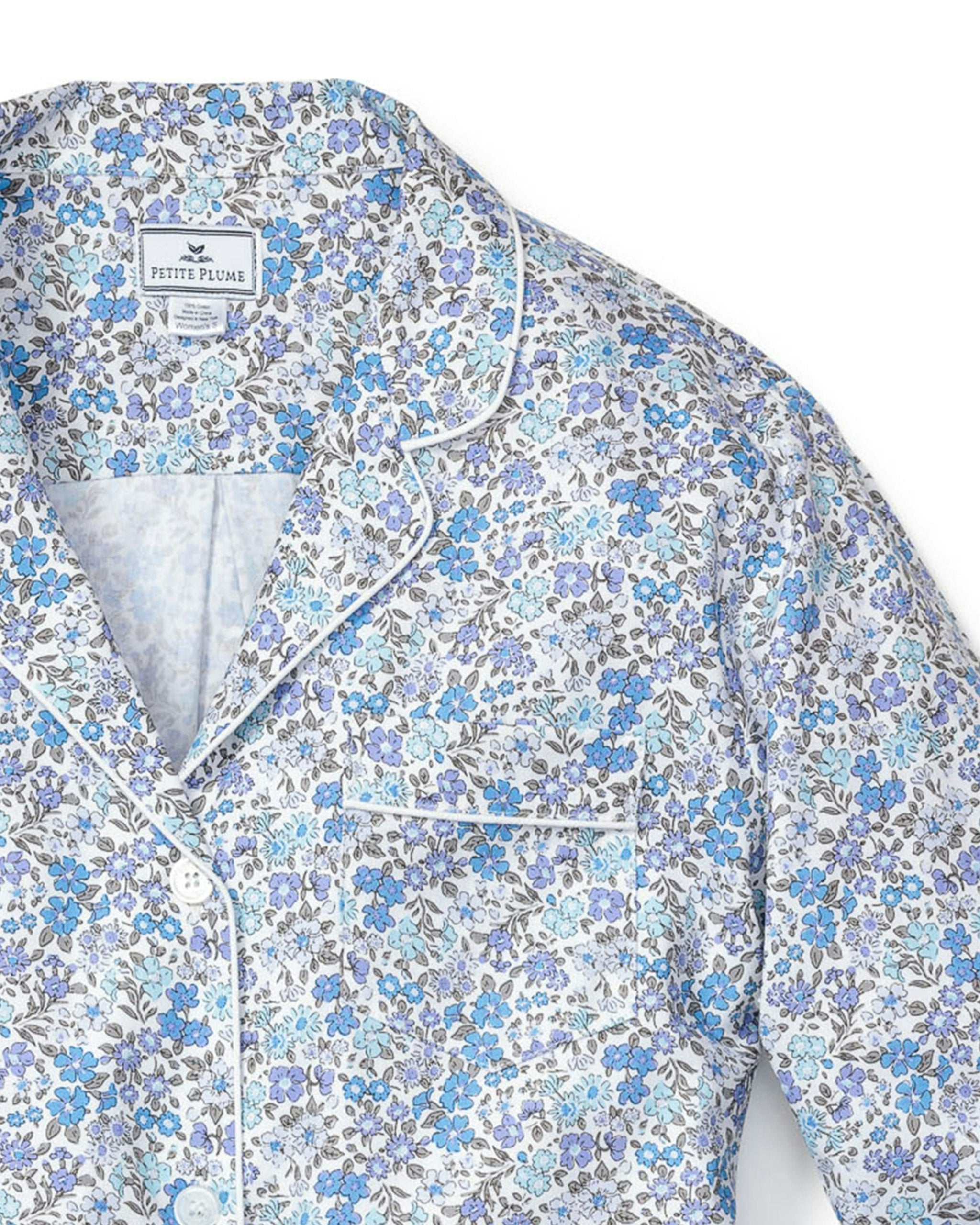 Women's Twill Pajama Set in Fleurs de Rose in Fleur D'Azur#Colorway_Fleur D'Azur