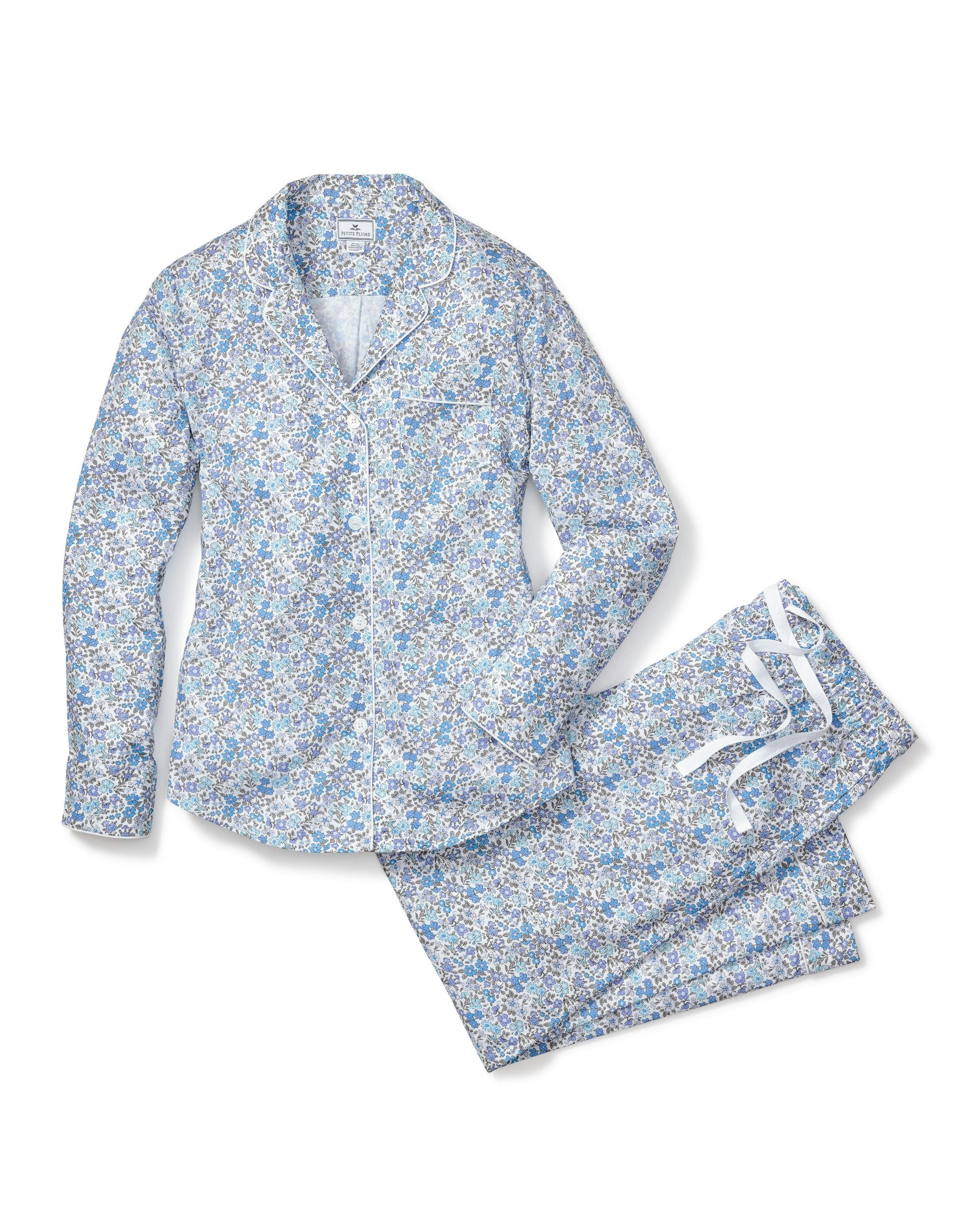 Women's Twill Pajama Set in Fleurs de Rose in Fleur D'Azur#Colorway_Fleur D'Azur