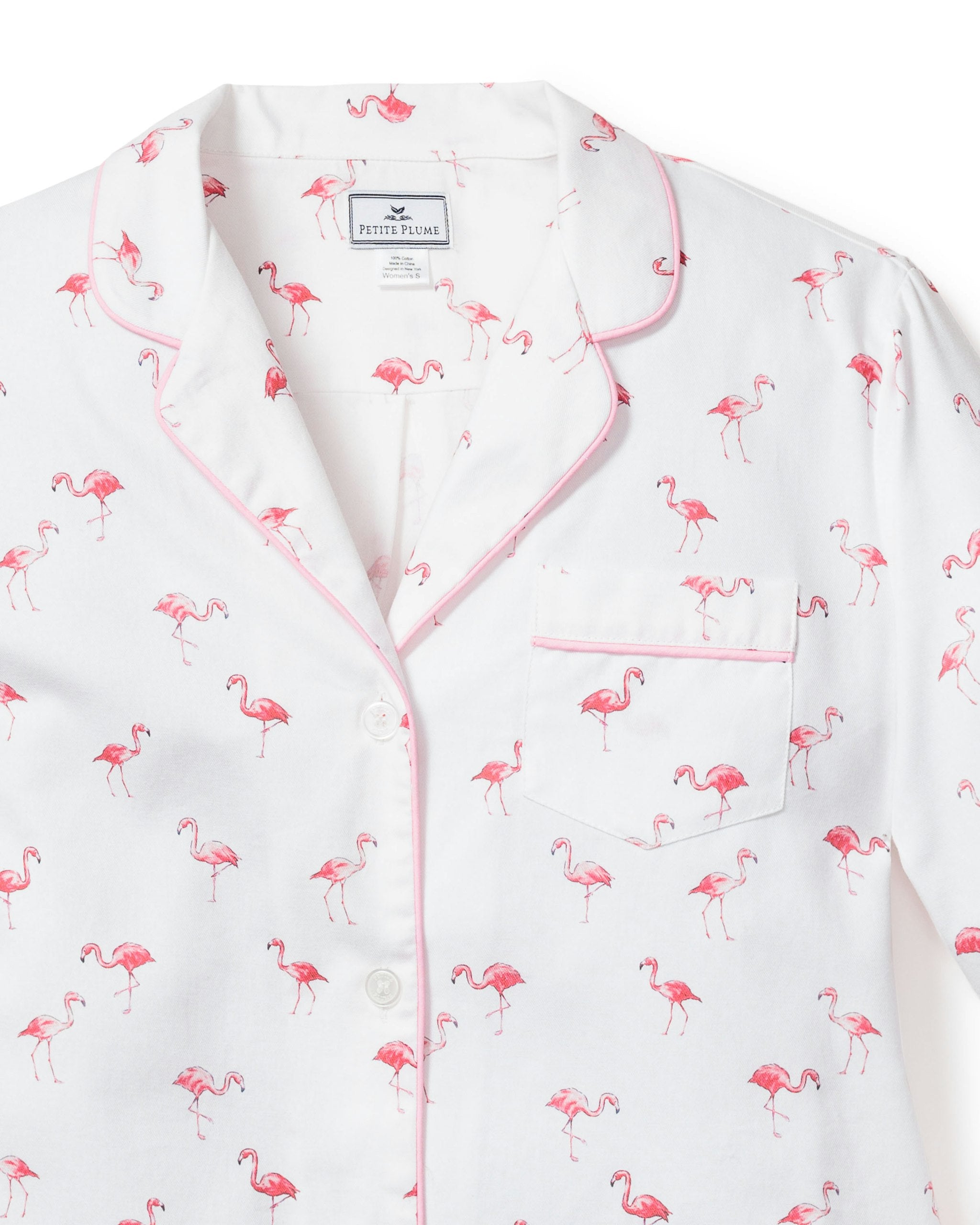 Women Twill Pajama Set in Flamingos in Flamingos#Colorway_Flamingos