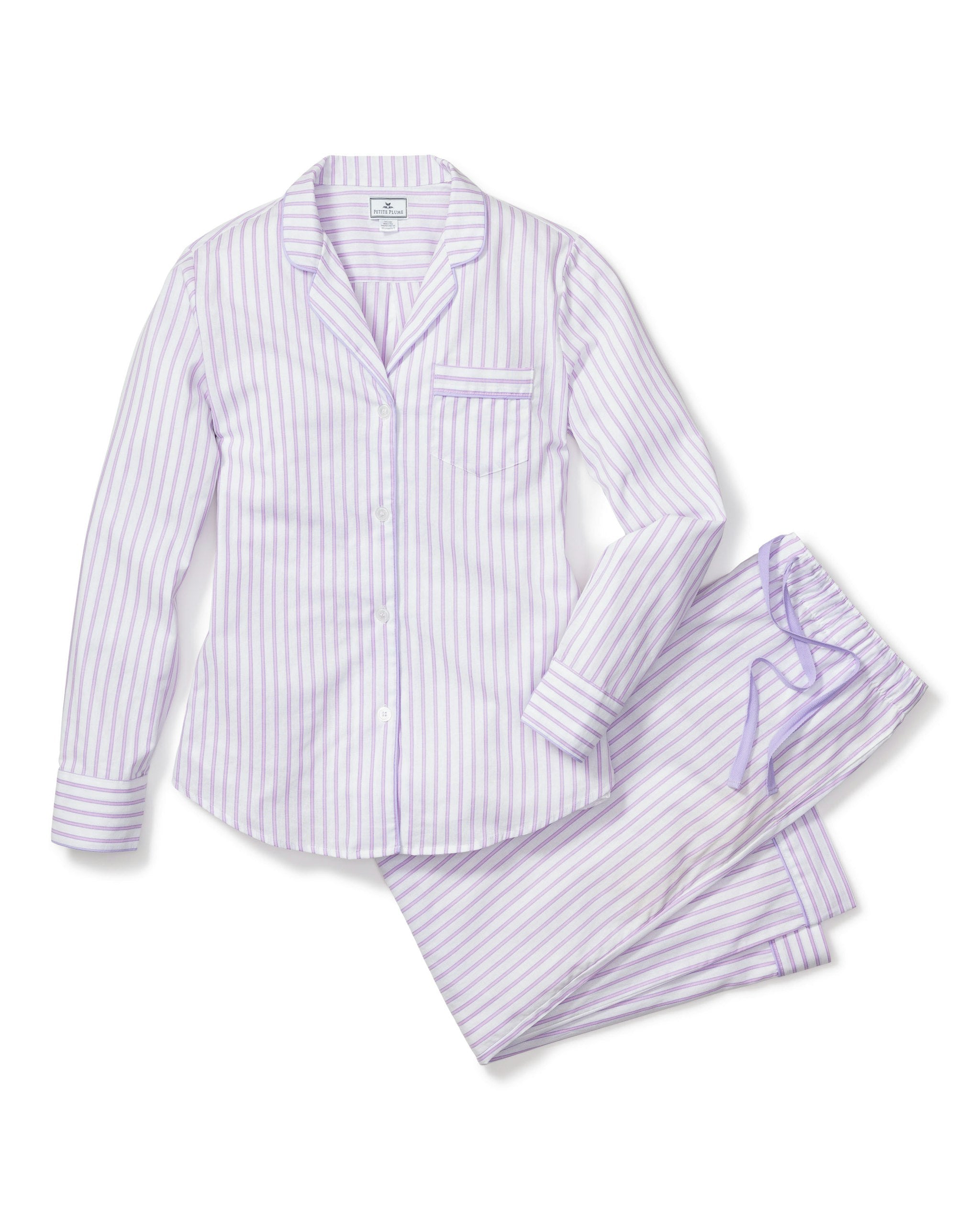 Women's Twill Pajama Set in Navy French Ticking in Lavender French Ticking#Colorway_Lavender French Ticking