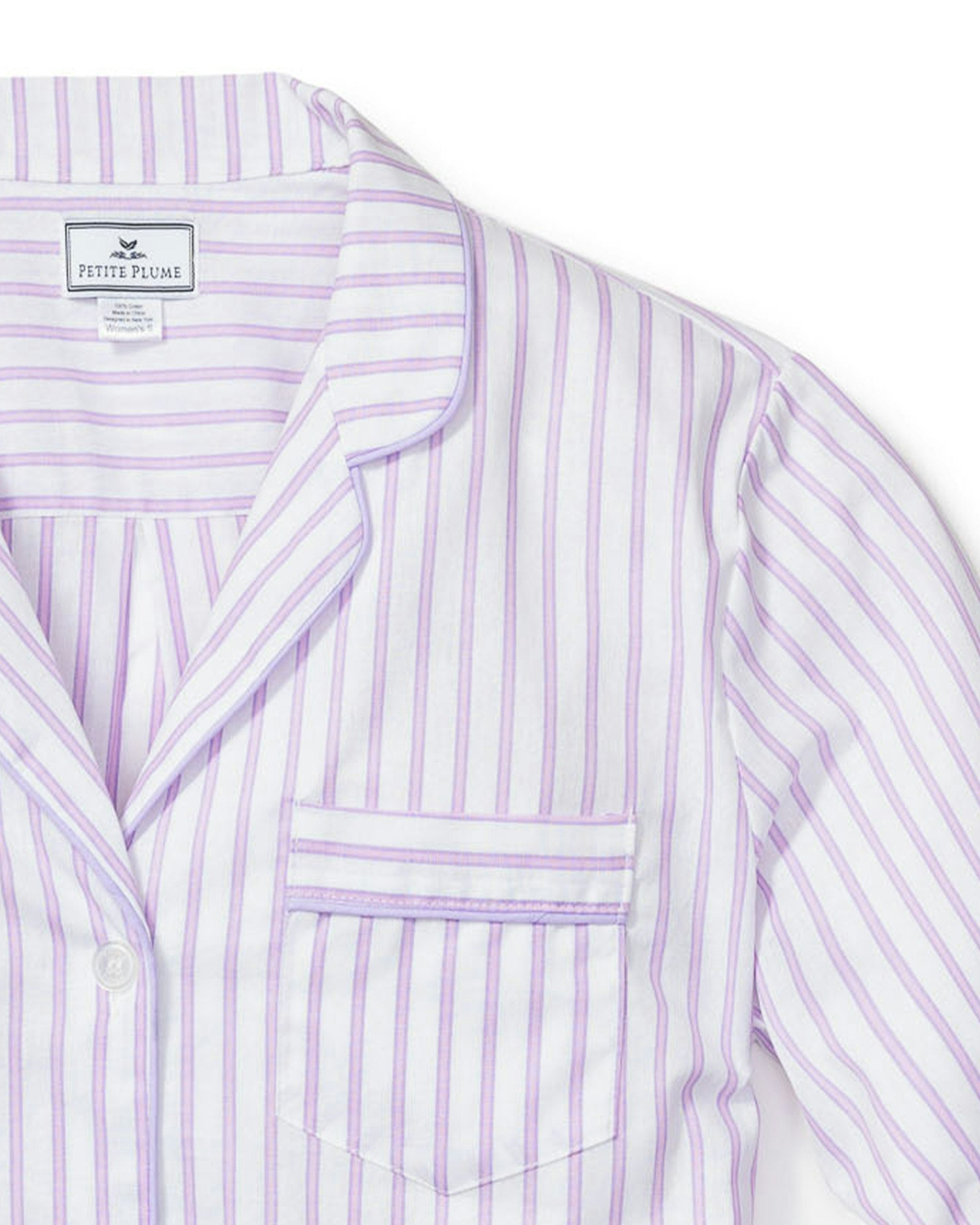 Women's Twill Pajama Set in Navy French Ticking (Copy) in Lavender French Ticking#Colorway_Lavender French Ticking