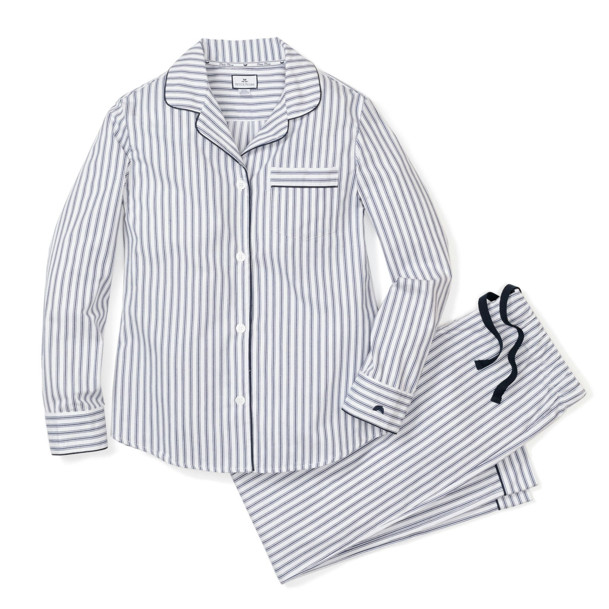 Women's Twill Pajama Set in Navy French Ticking in Navy French Ticking#Colorway_Navy French Ticking