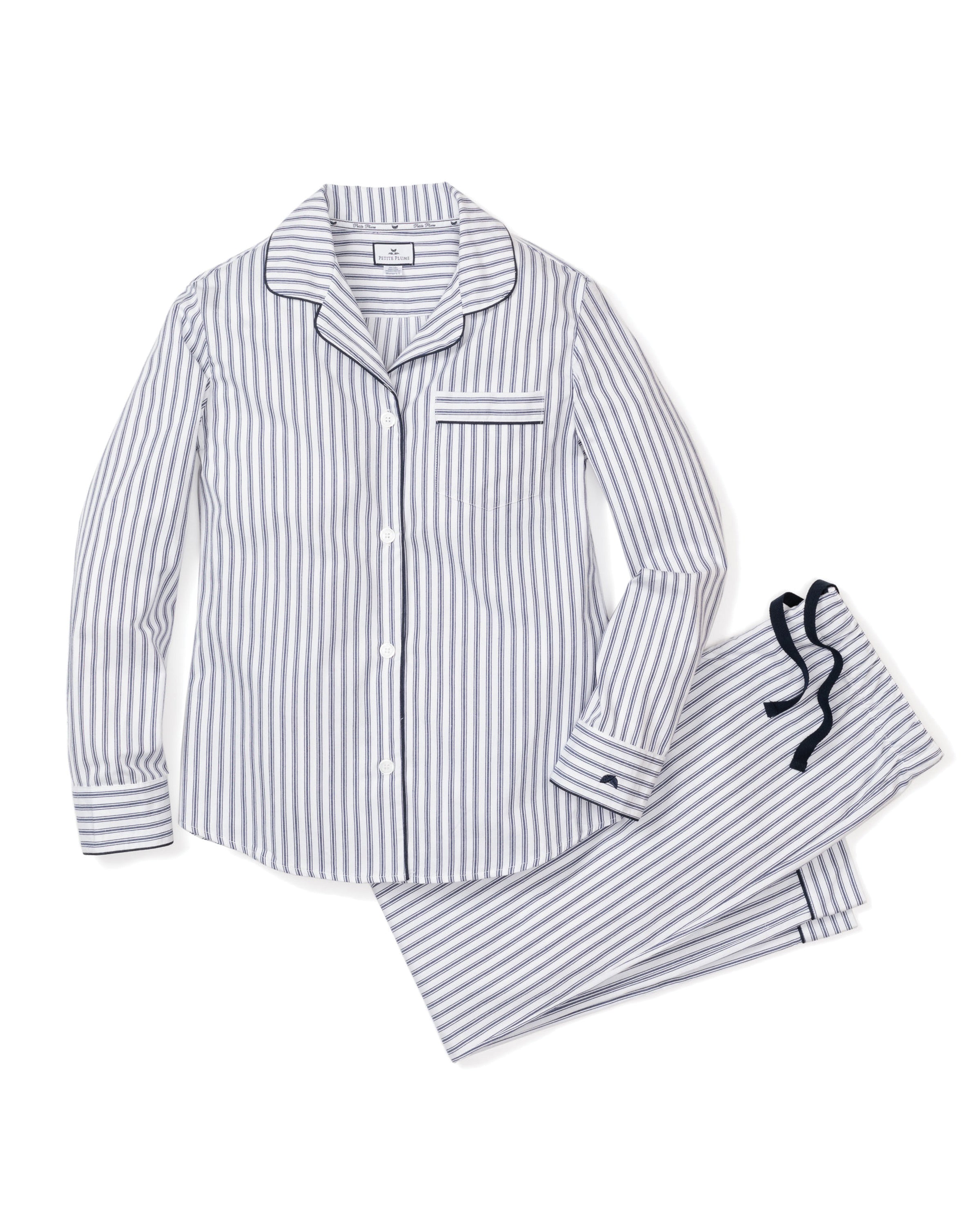 Women's Twill Pajama Set in Navy French Ticking in Navy French Ticking#Colorway_Navy French Ticking