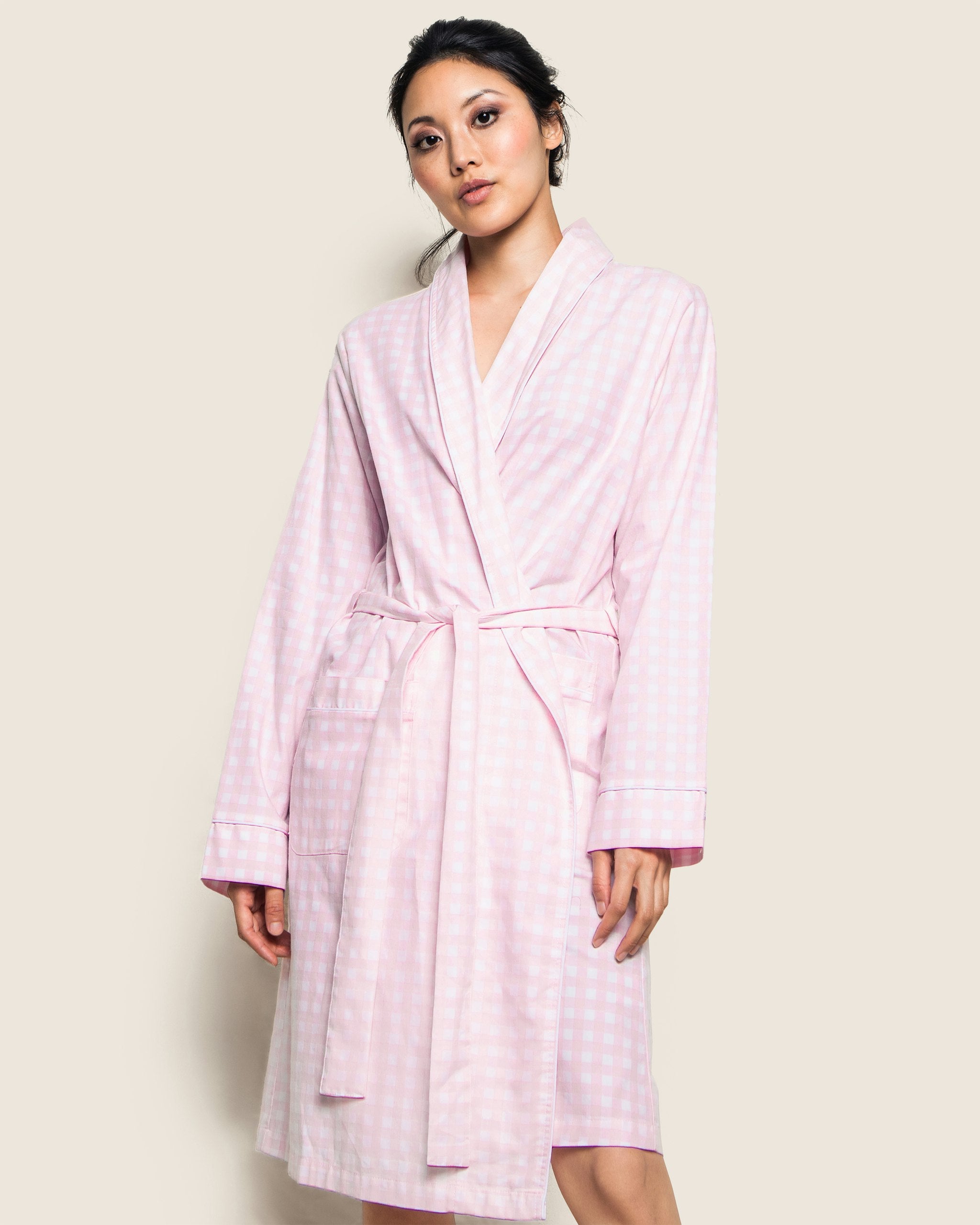 Women's Twill Robe in Pink Gingham in Pink Gingham#Colorway_Pink Gingham