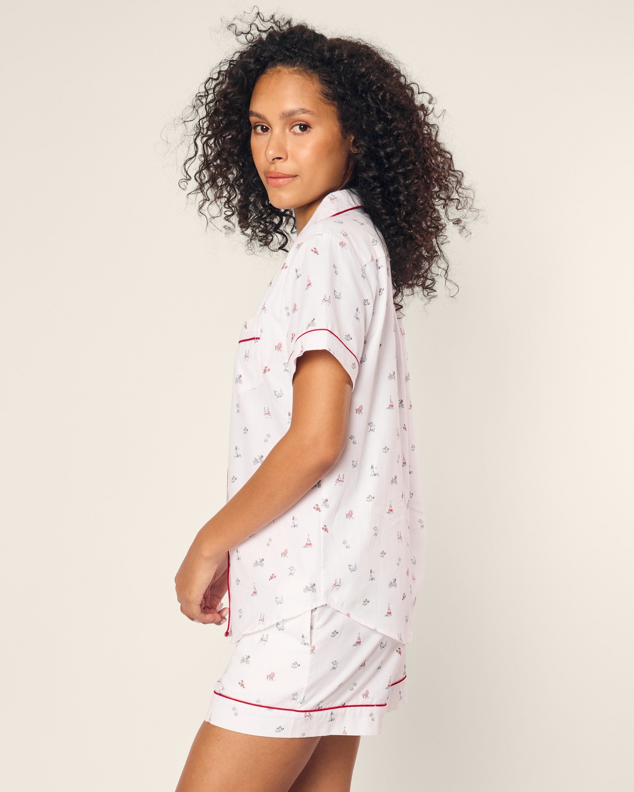 Women's Twill Short Sleeve Short Set in Seashell Splendor in Coastal Charms#Color_Coastal Charms