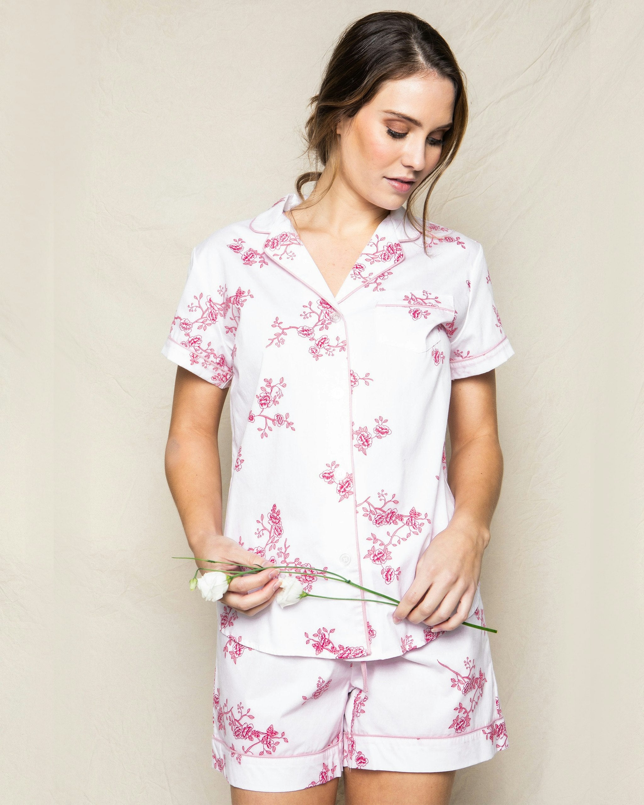 Women's Twill Pajama Short Set in English Rose Floral in English Rose Floral#Color_English Rose Floral