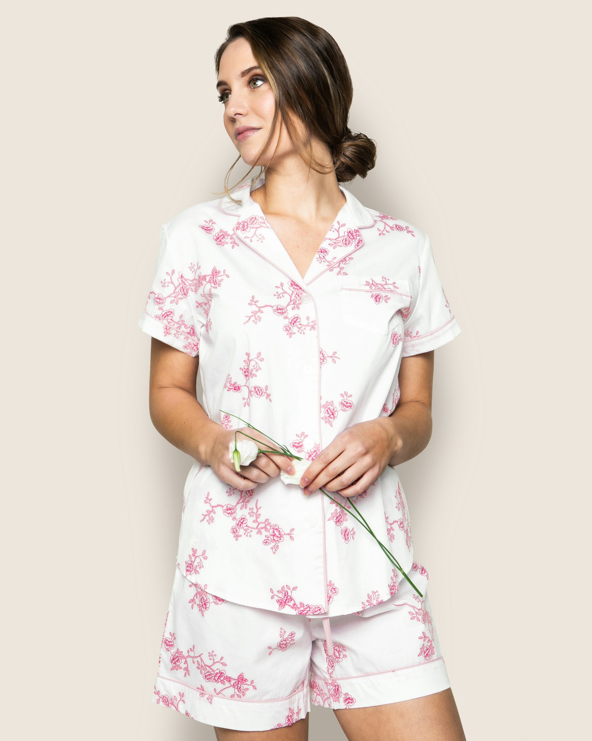 Women's Twill Pajama Short Set in English Rose Floral in English Rose Floral#Color_English Rose Floral