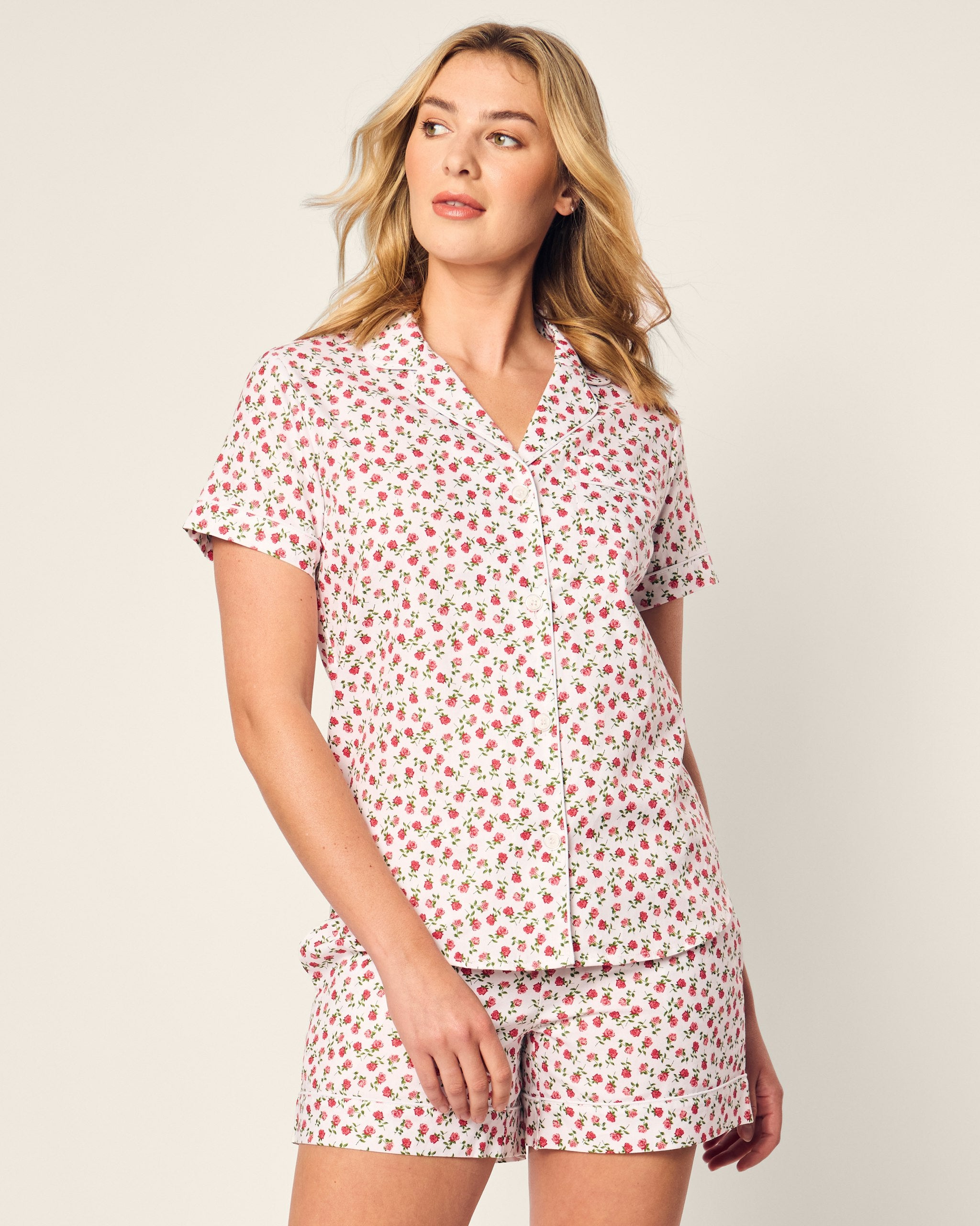 Women's Twill Short Sleeve Short Set in Petite Petals in Petite Petals#Color_Petite Petals