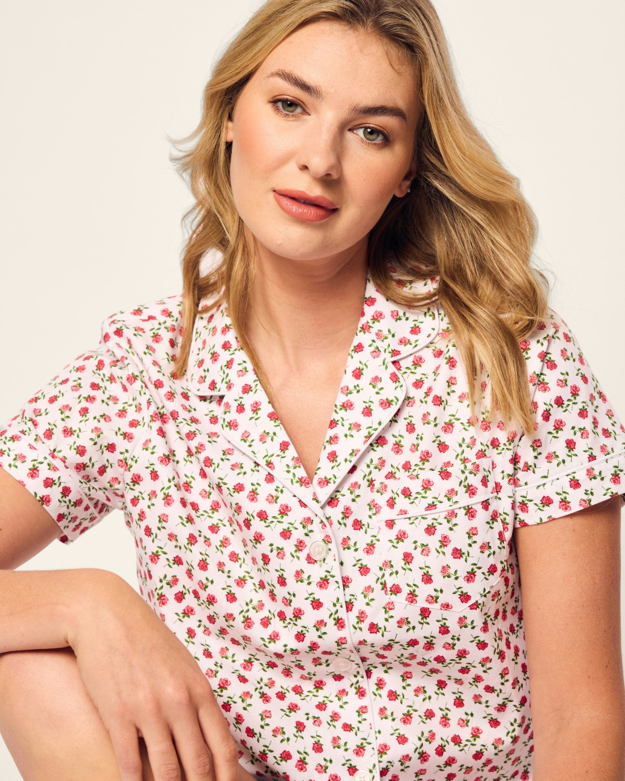 Women's Twill Short Sleeve Short Set in Petite Petals in Petite Petals#Color_Petite Petals