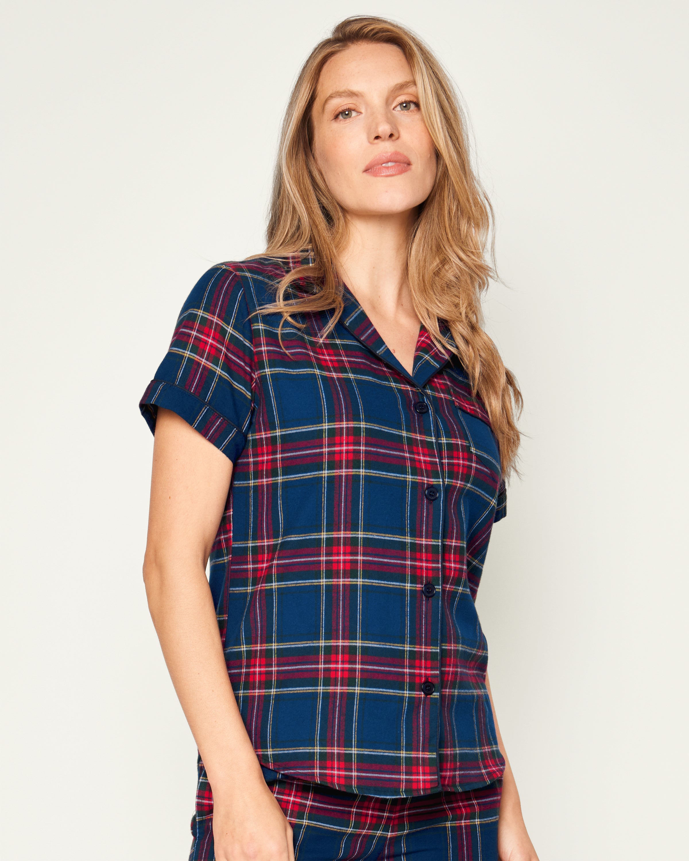 Women's Brushed Twill Short Sleeve Short Set in Windsor Tartan