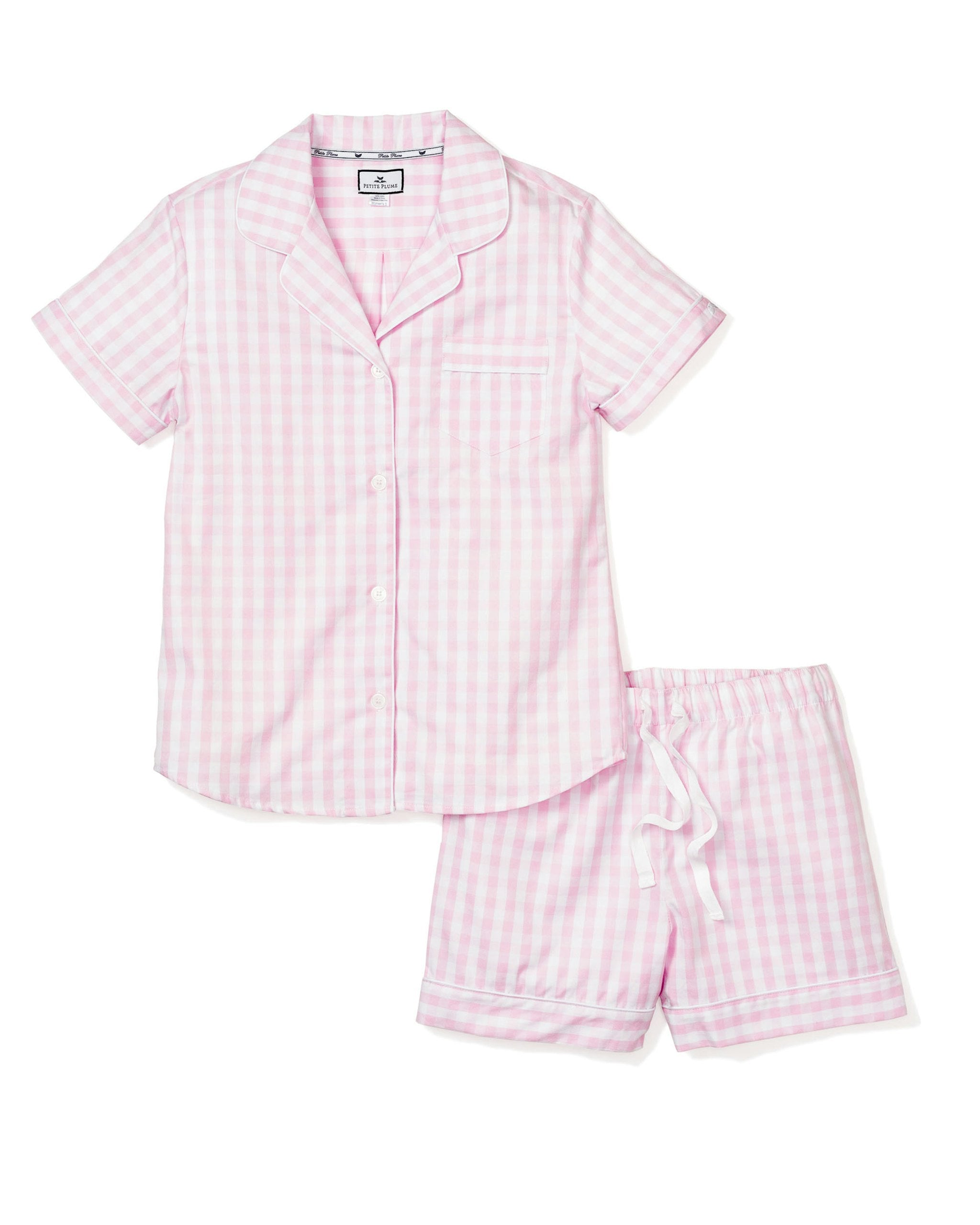 Women's Twill Short Sleeve Short Set in Pink Gingham in Pink Gingham#Color_Pink Gingham