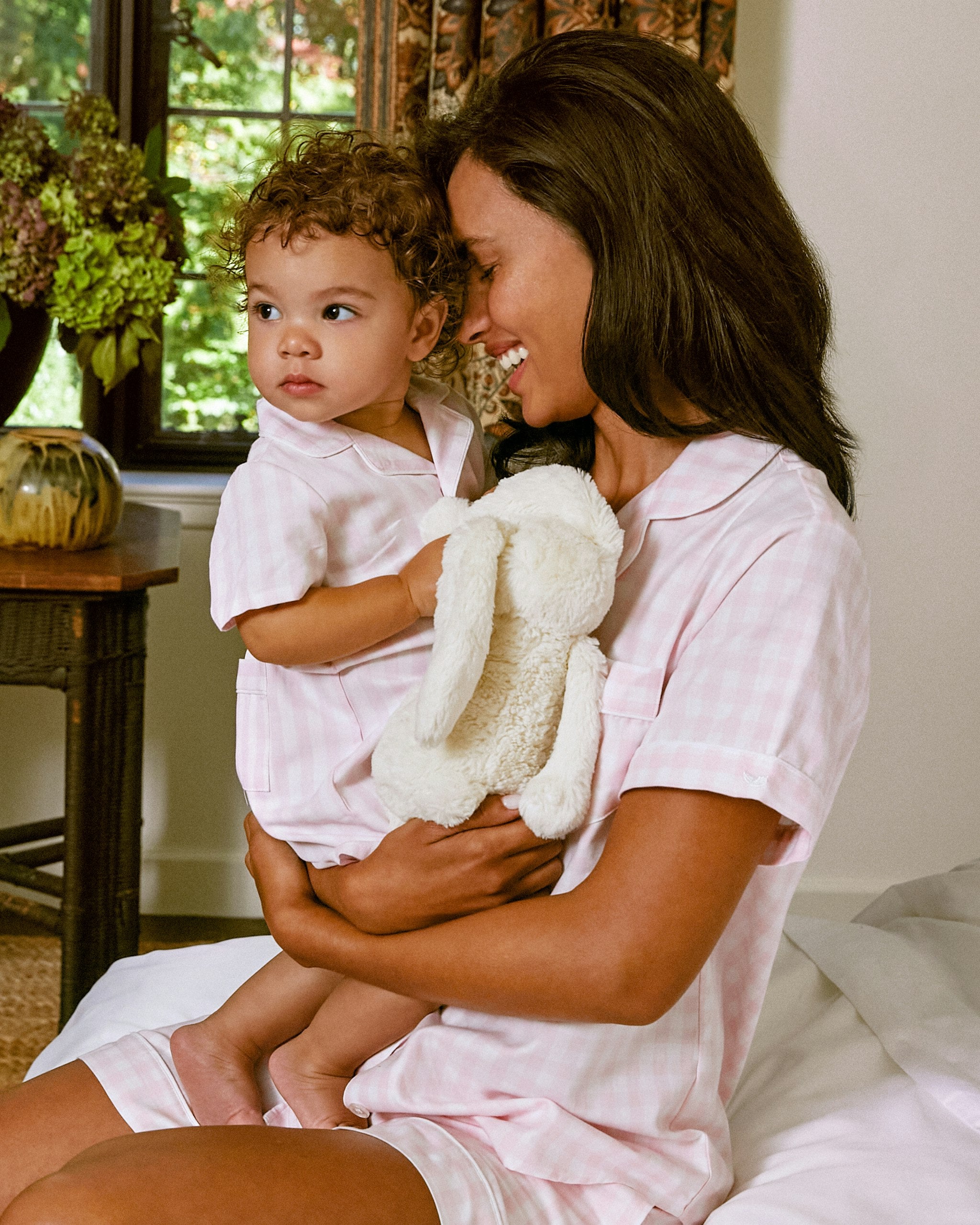 Women's Twill Short Sleeve Short Set in Pink Gingham in Pink Gingham#Color_Pink Gingham
