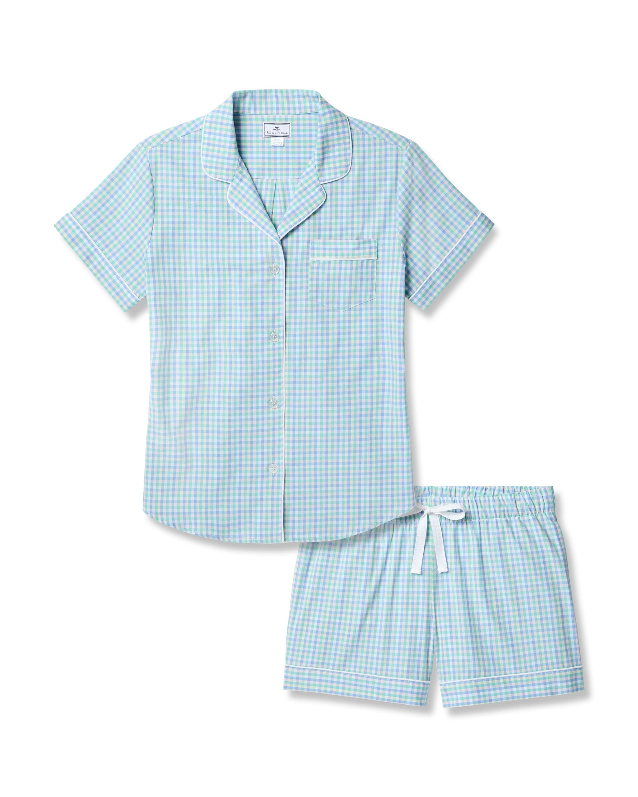 Women's Twill Short Sleeve Short Set in Pink Gingham in Spring Gingham#Color_Spring Gingham