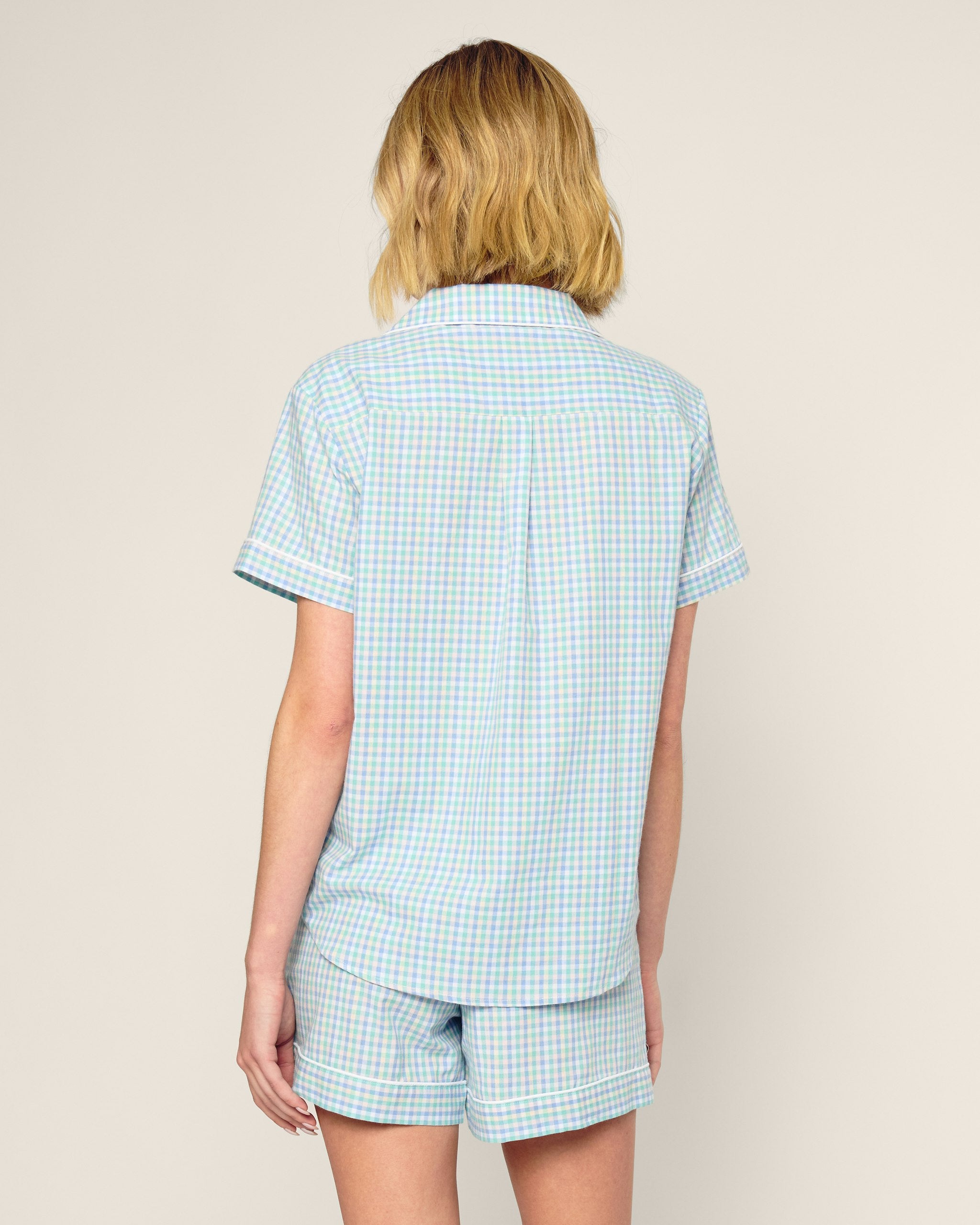 Women's Twill Short Sleeve Short Set in Pink Gingham in Spring Gingham#Color_Spring Gingham