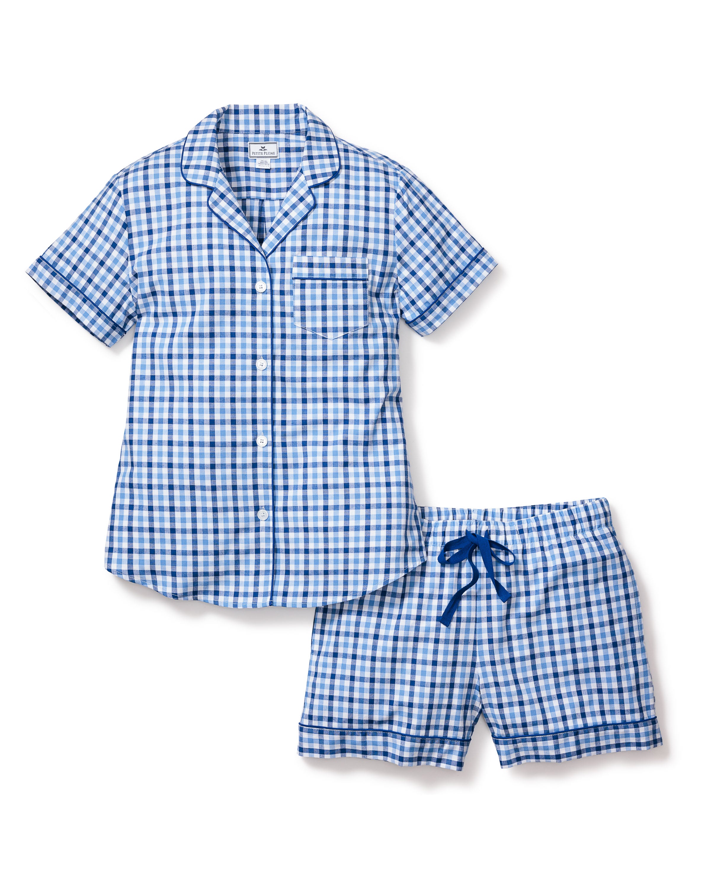 Women's Twill Short Sleeve Short Set in Royal Blue Gingham in Royal Blue Gingham#Color_Royal Blue Gingham