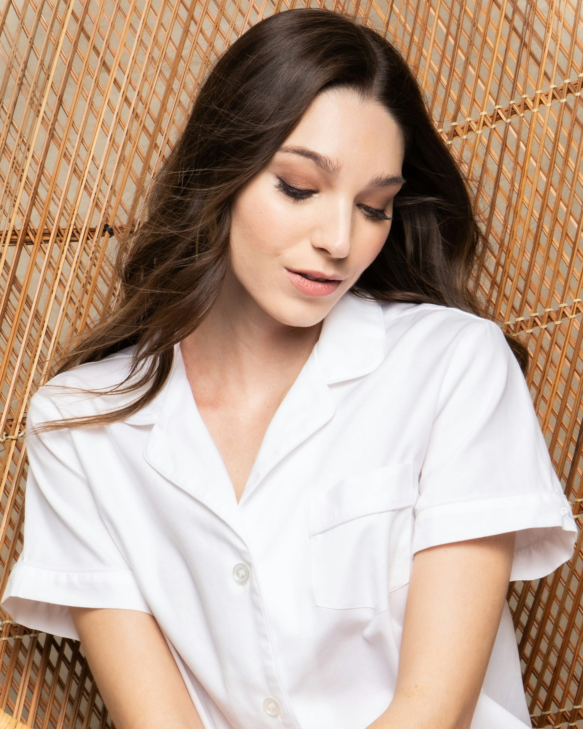 Women's Twill Pajama Short Set in White in White#Colorway_White