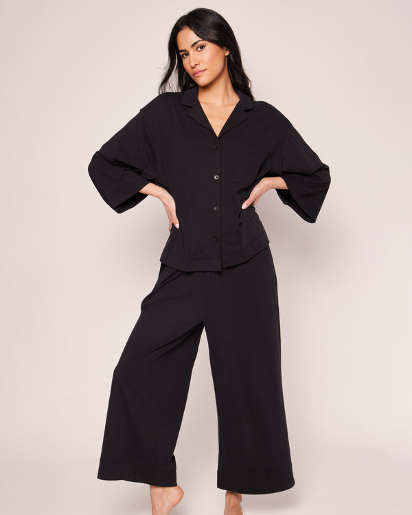 The Olivia Wide Leg Pima Pajama Set in Black