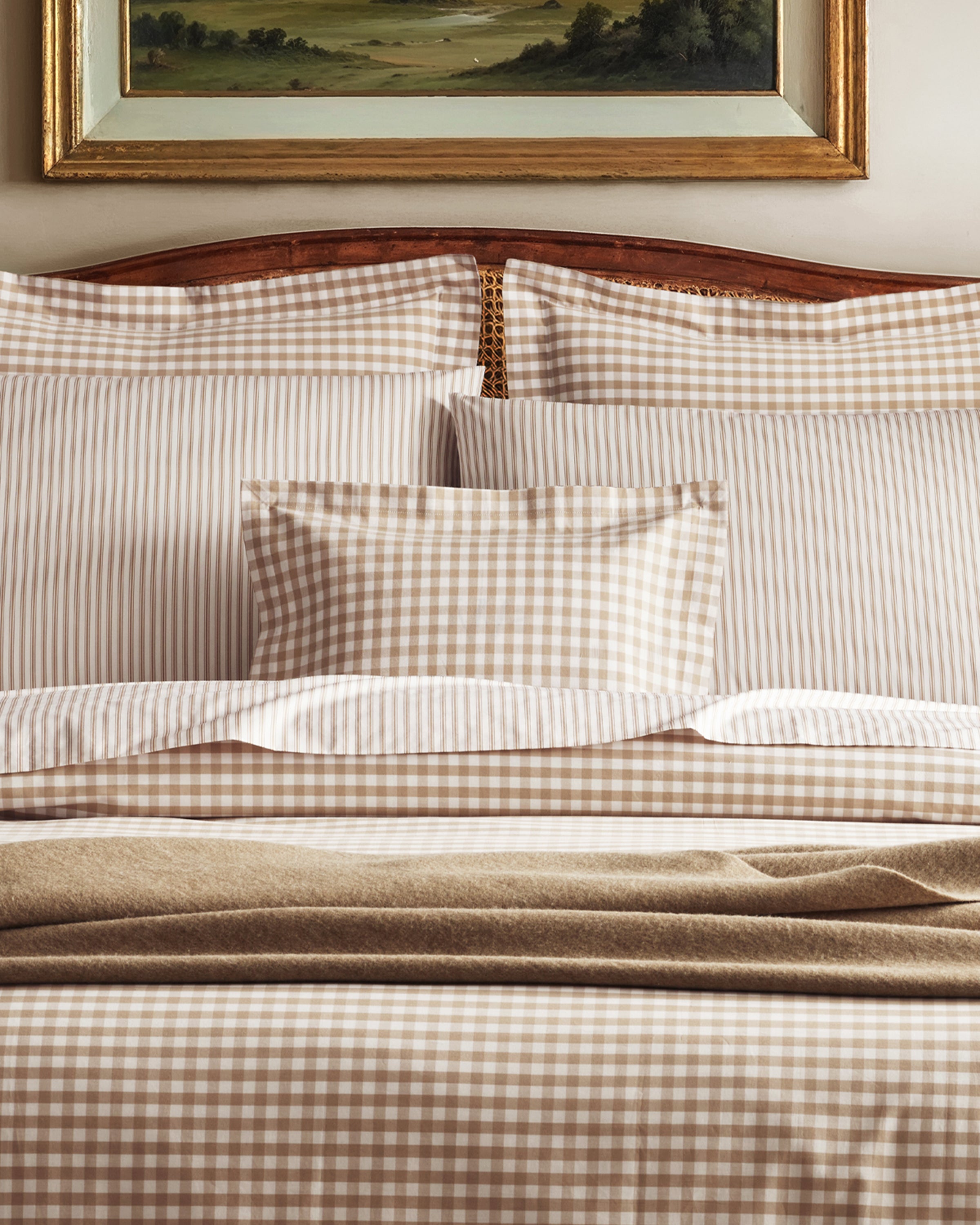 Luxe Premium Percale Decorative Pillow in Camel Gingham
