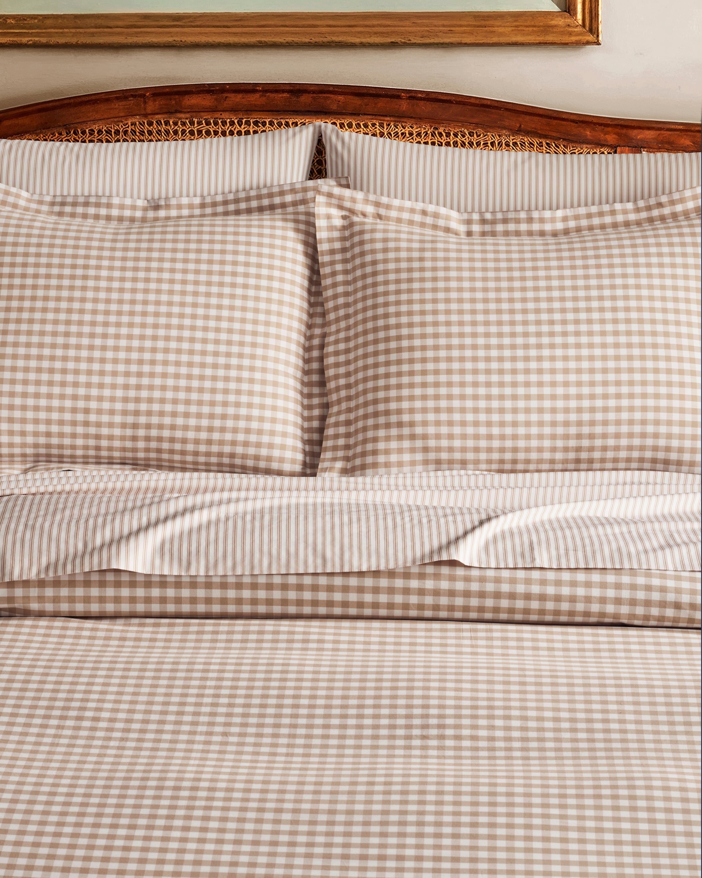 Luxe Premium Percale Bed Sheets in Camel Ticking