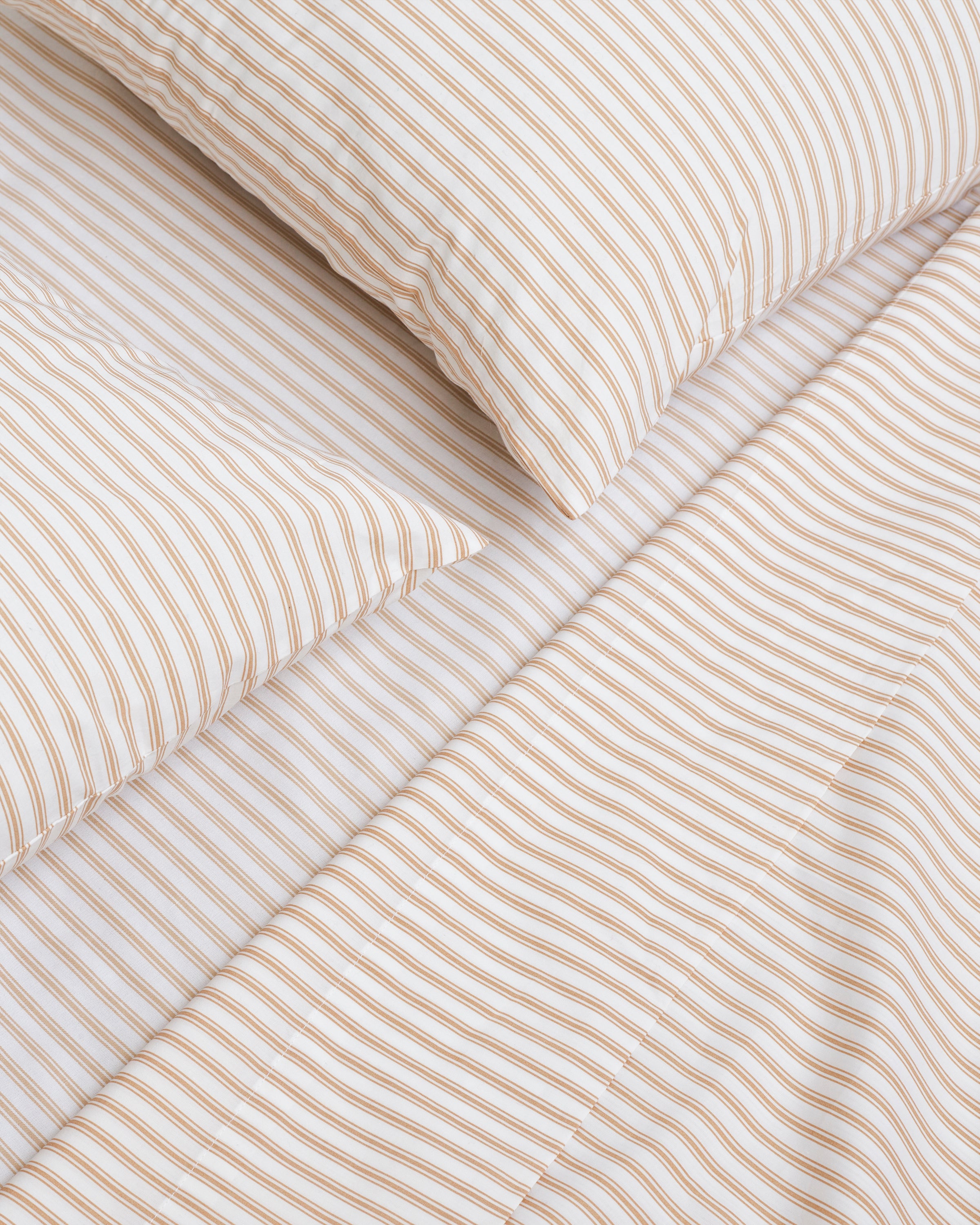 Luxe Premium Percale Bed Sheets in Camel Ticking