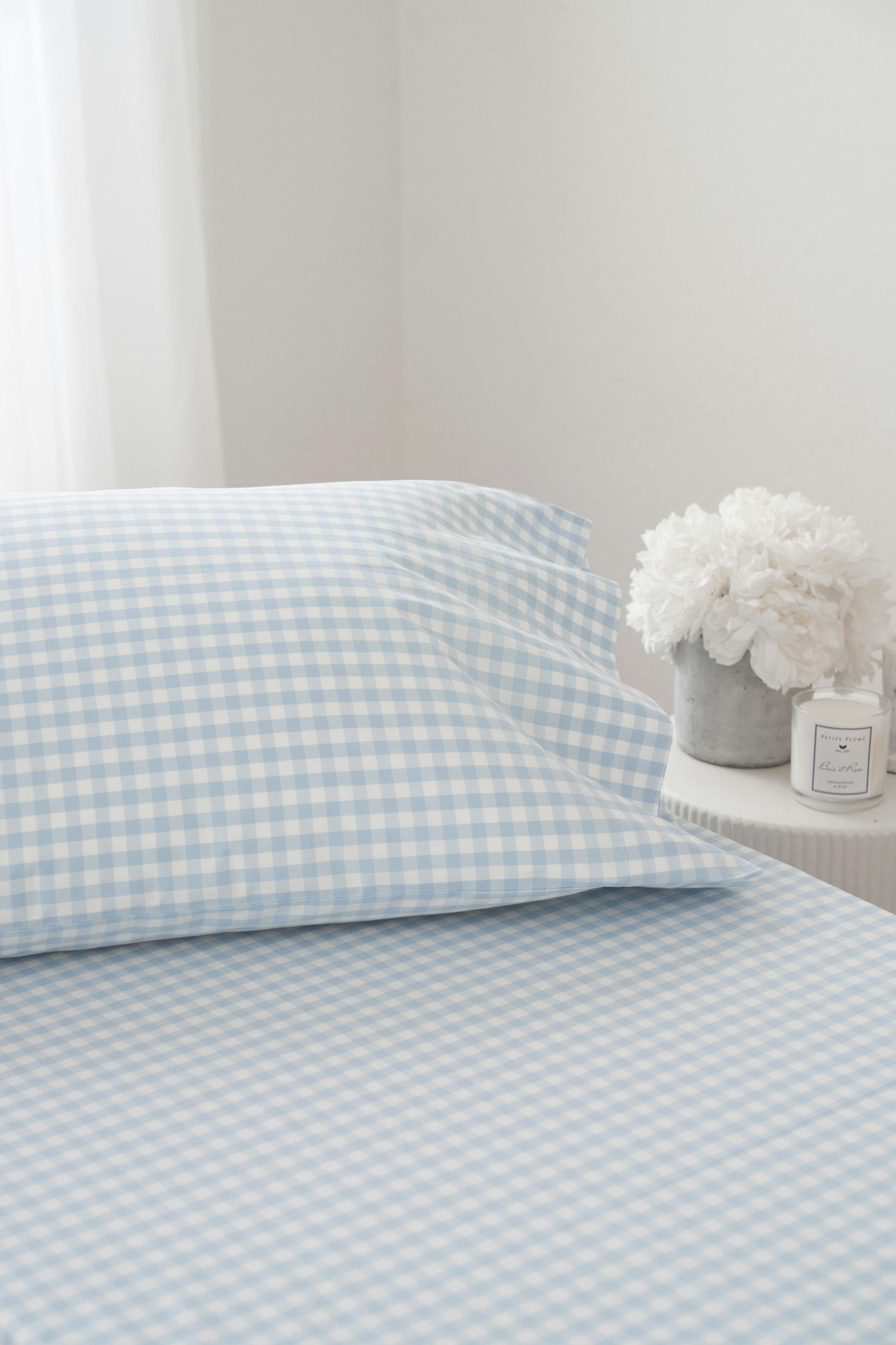 Luxe Premium Cotton Bed Sheets in Light Blue Gingham in Light Blue Gingham#Color_Light Blue Gingham