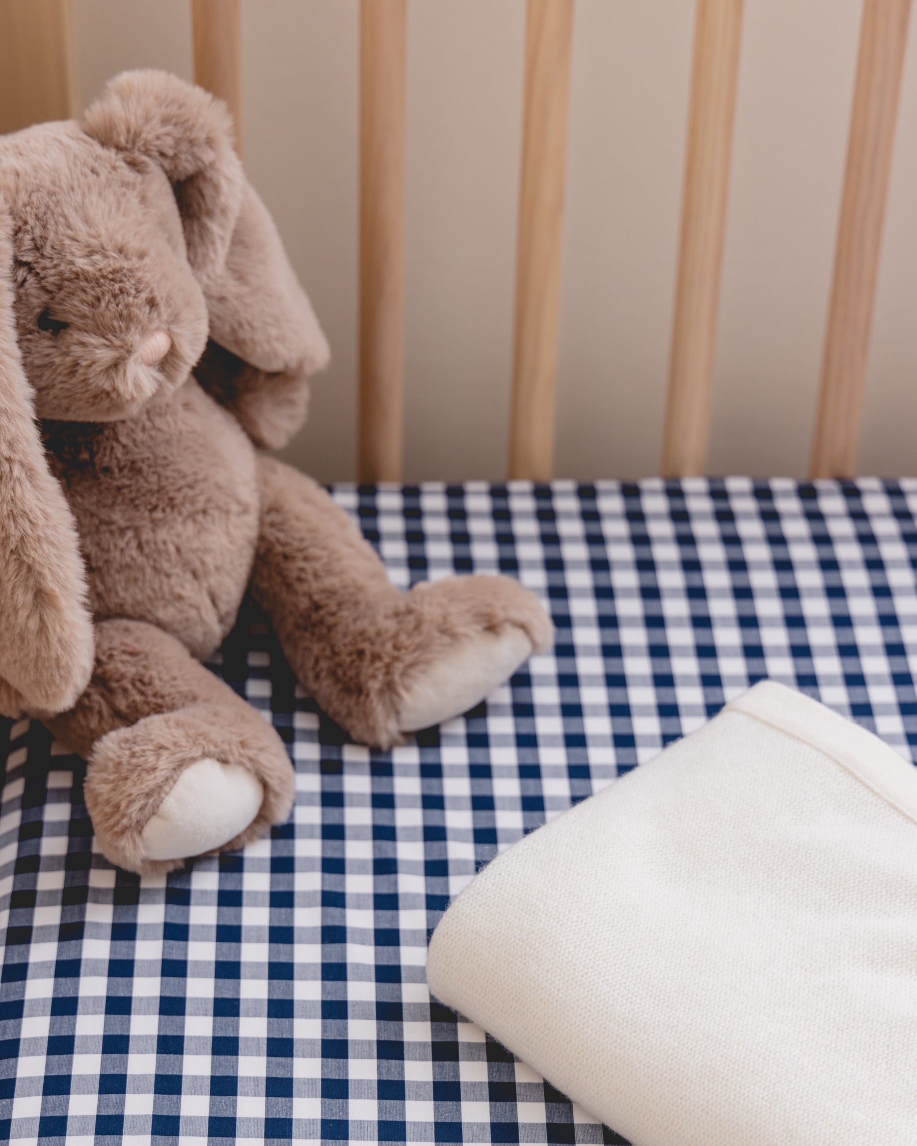 Luxe Premium Cotton Crib Sheet in Navy Gingham in Light Blue Gingham#Color_Navy Gingham
