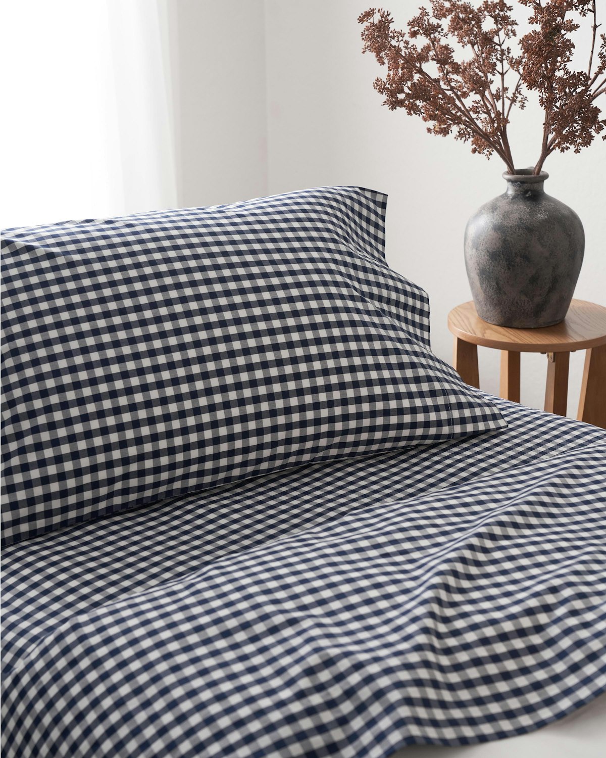 Luxe Premium Cotton Bed Sheets in Light Blue Gingham in Navy Gingham#Color_Navy Gingham