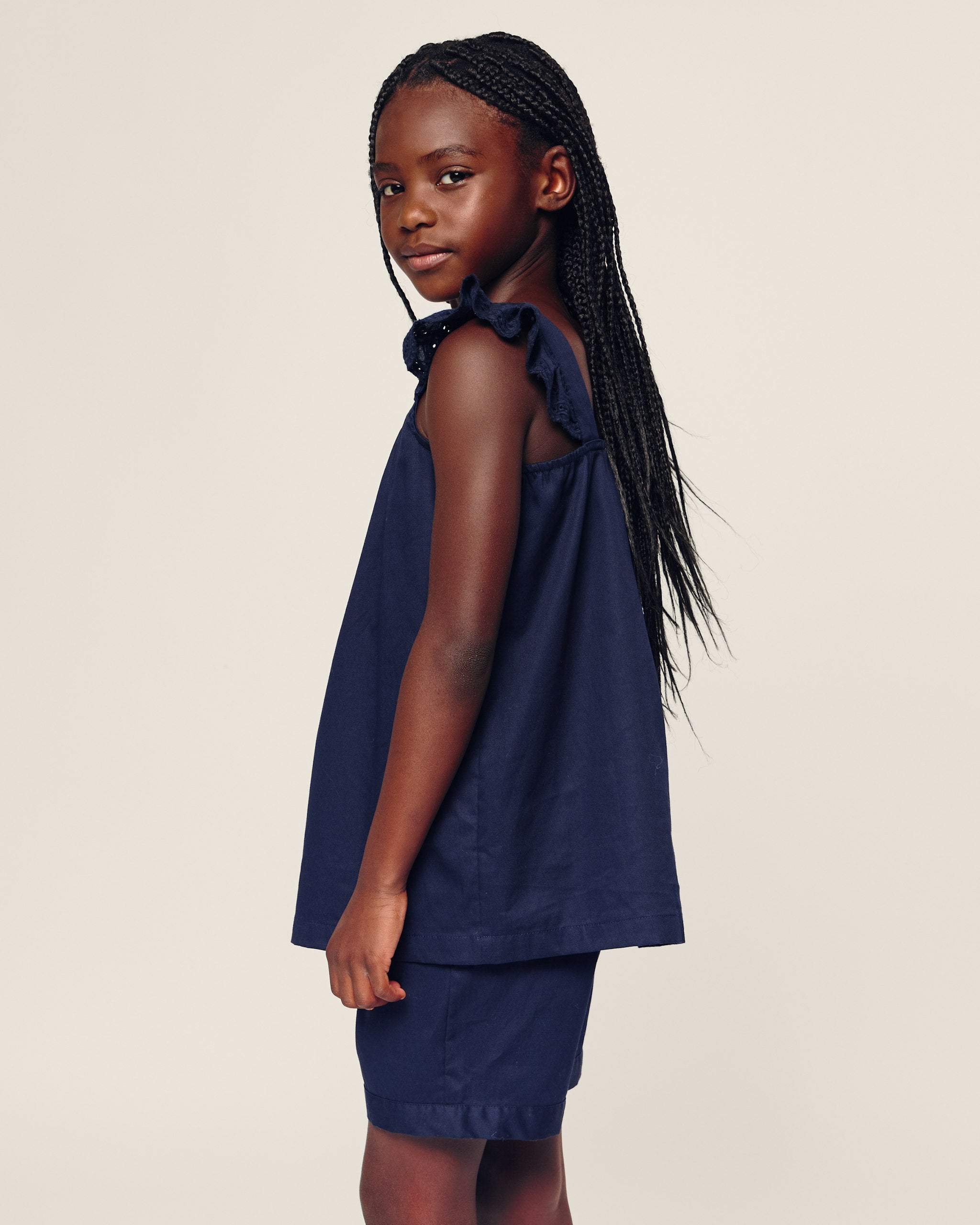 Girl's Twill Clara Short Set in White in Navy#Color_Navy