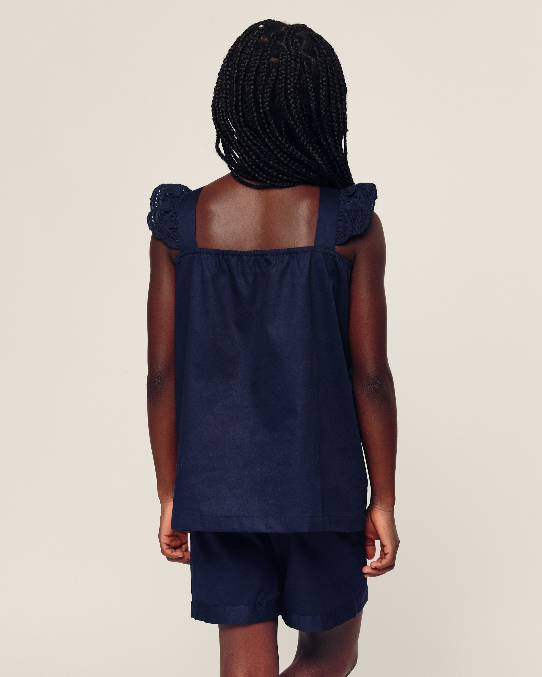 Girl's Twill Clara Short Set in White in Navy#Color_Navy