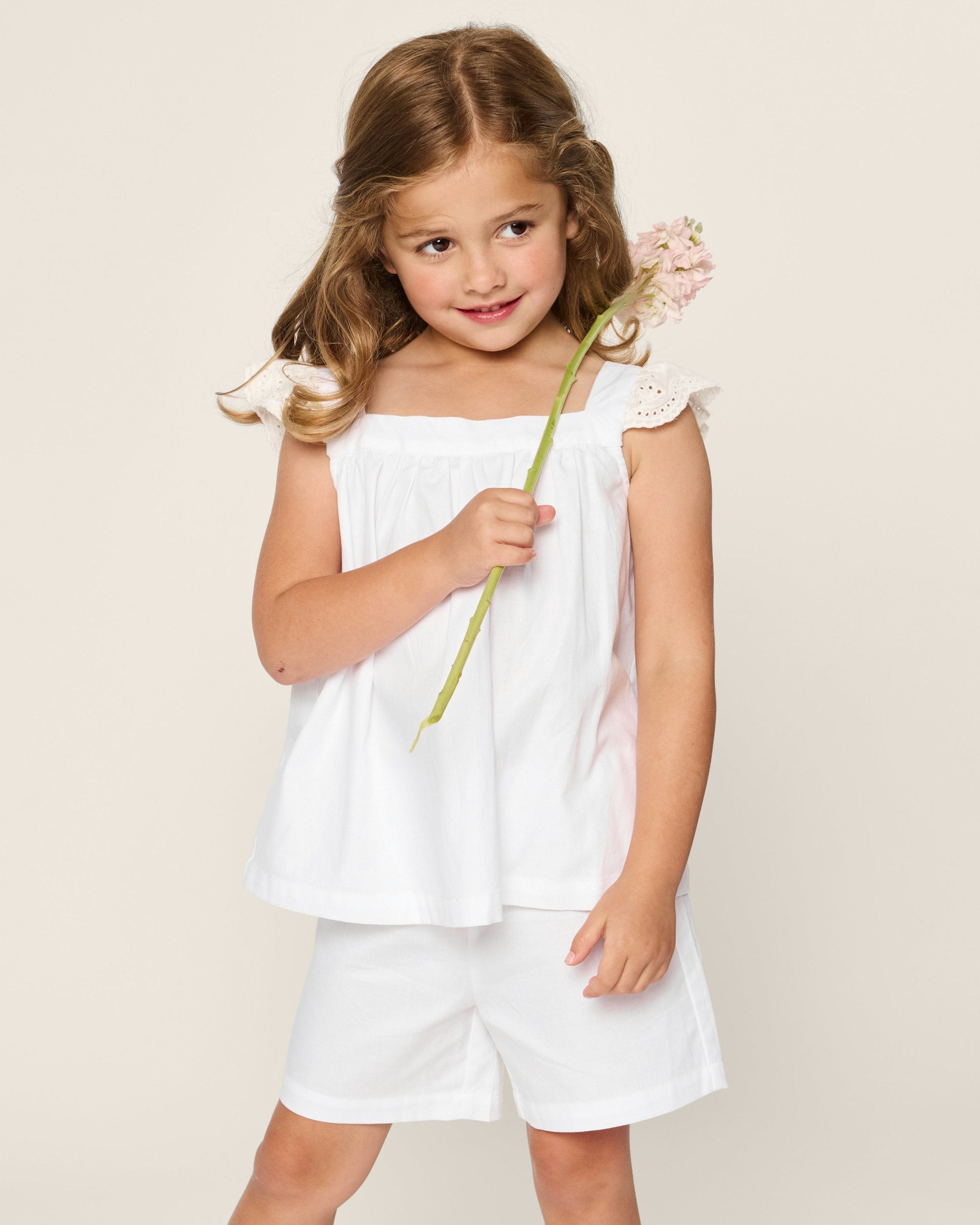 Girl's Twill Clara Short Set in Navy in White#Color_White