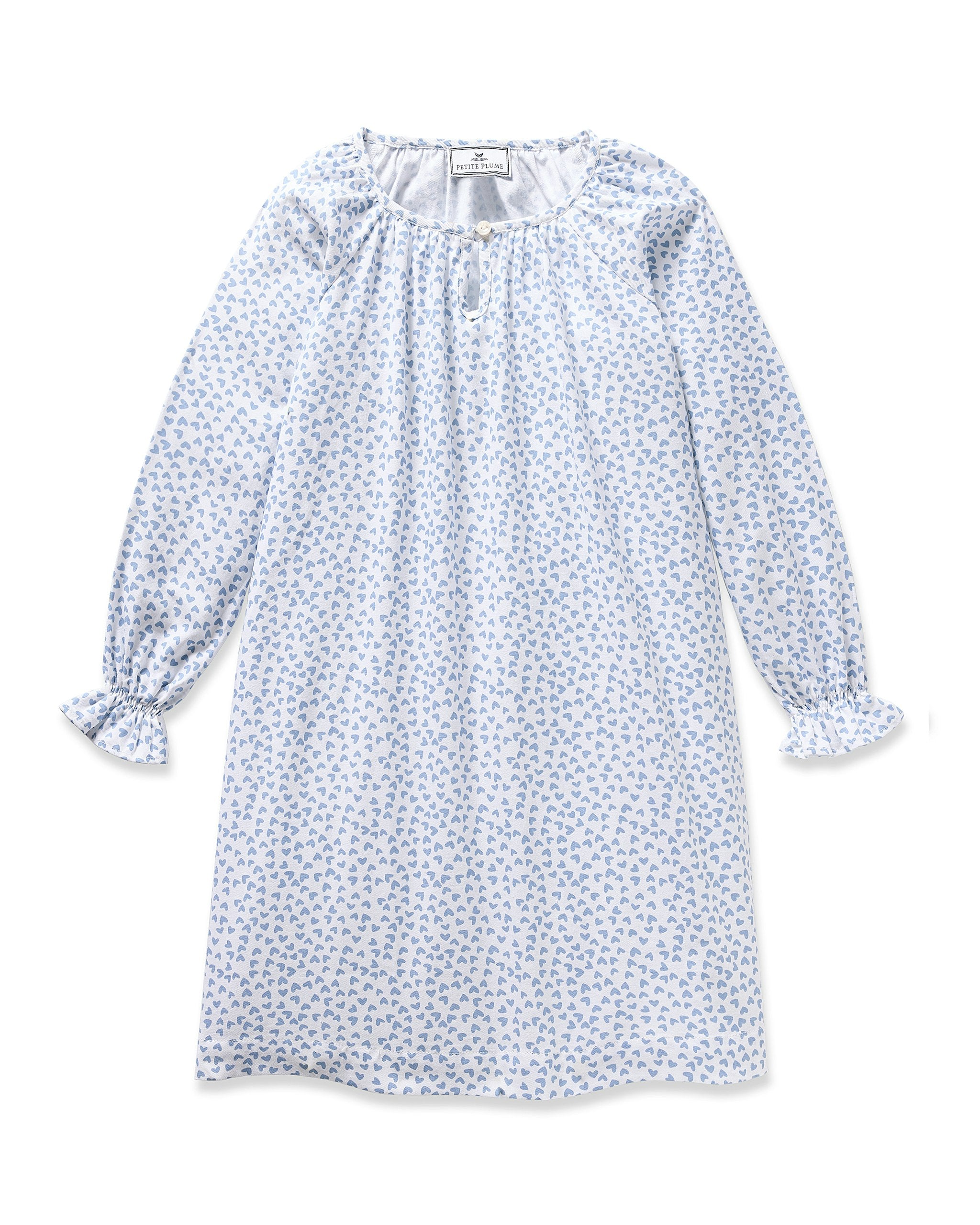 Girl's Twill Delphine Nightgown in Sweethearts in Bluehearts#Color_Bluehearts