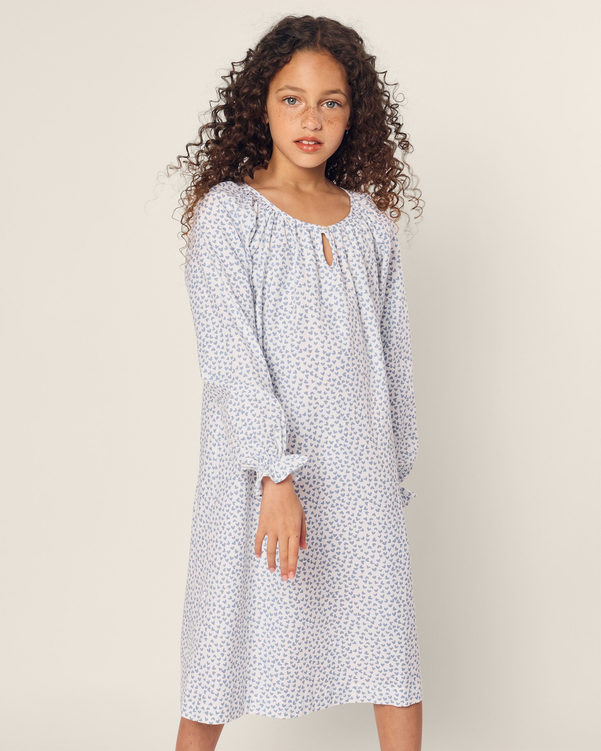 Girl's Twill Delphine Nightgown in Pink Gingham in Bluehearts#Color_Bluehearts