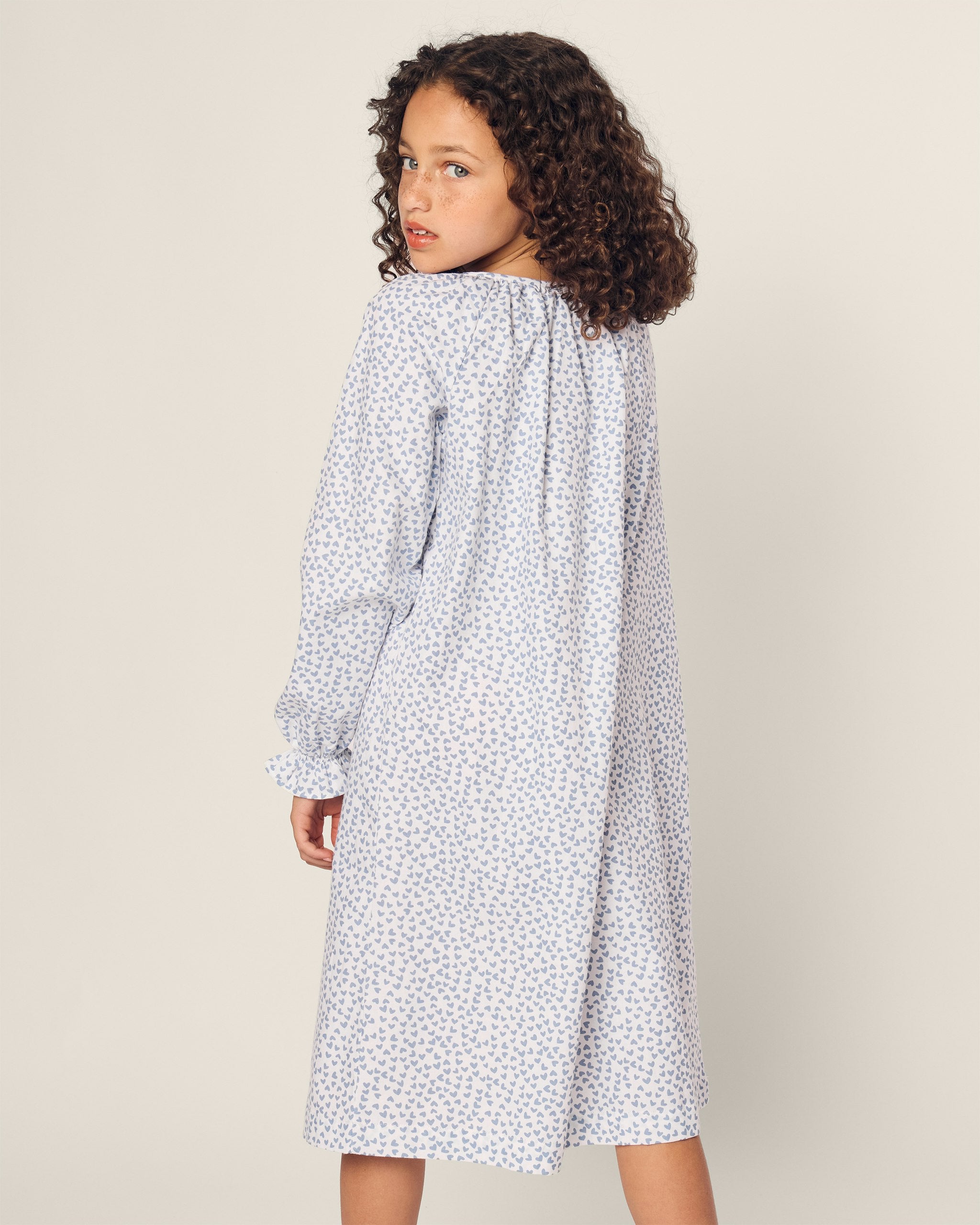 Girl's Twill Delphine Nightgown in Pink Gingham in Bluehearts#Color_Bluehearts