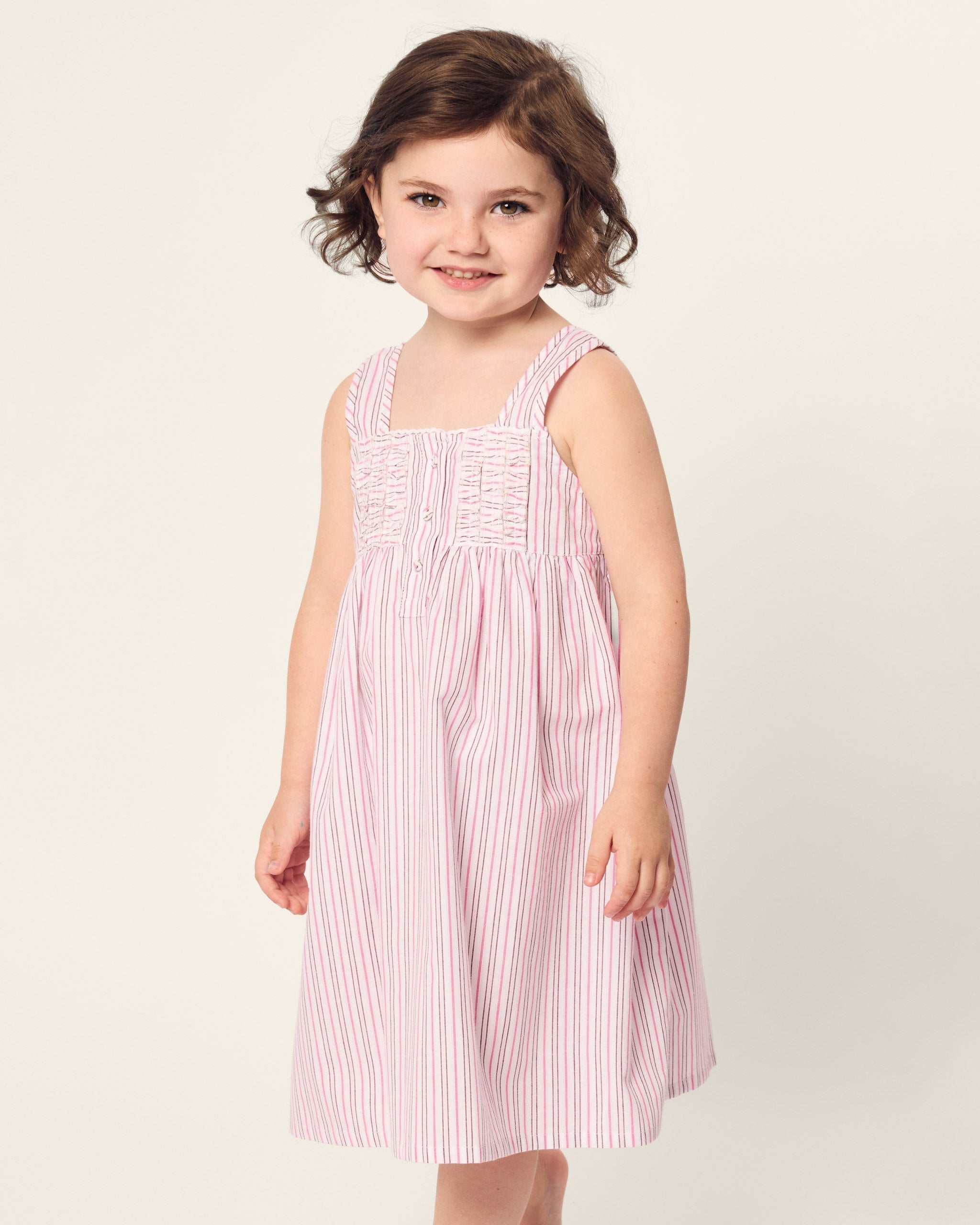 Girl's Twill Charlotte Nightgown in Lavender French Ticking in Blush Boulevard#Color_Blush Boulevard